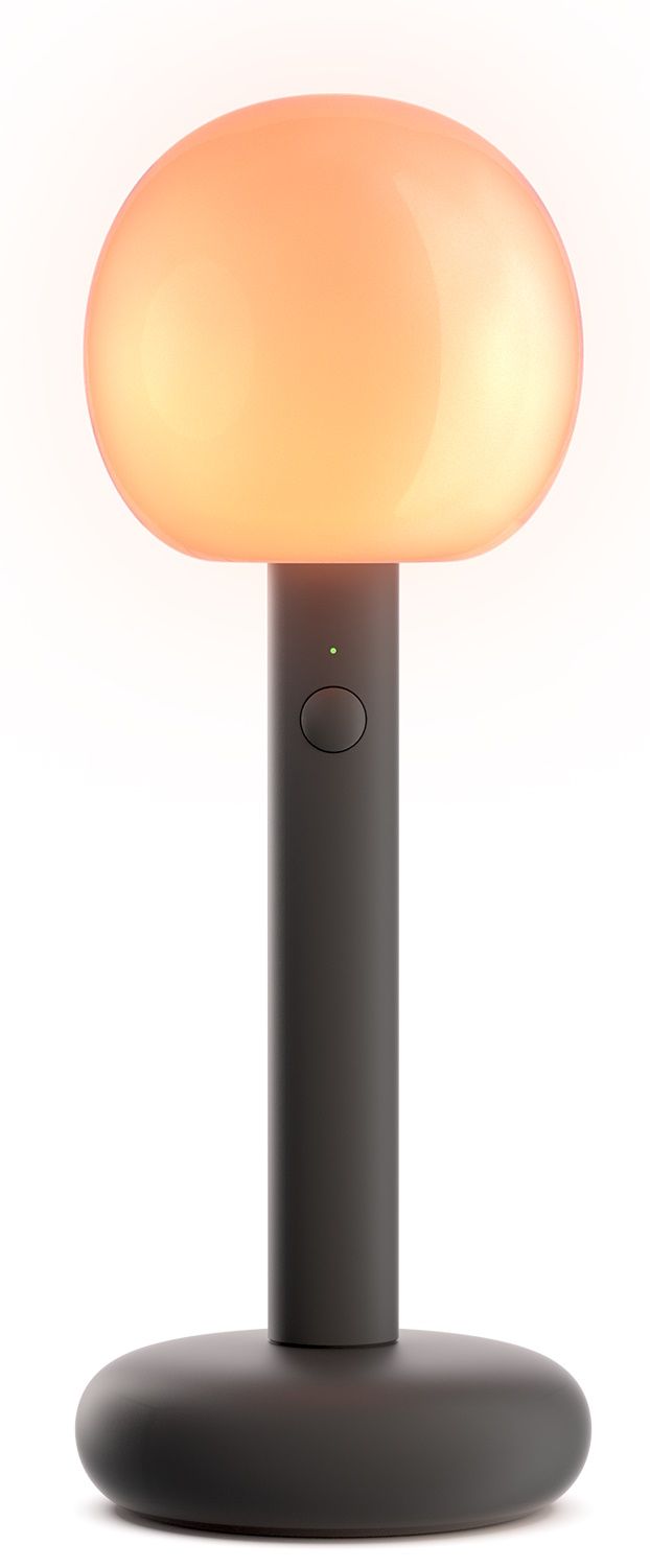 Graue Akku LED Tischleuchte mit warmem Licht, ideal als Deko-Lampe für Wohnzimmer.