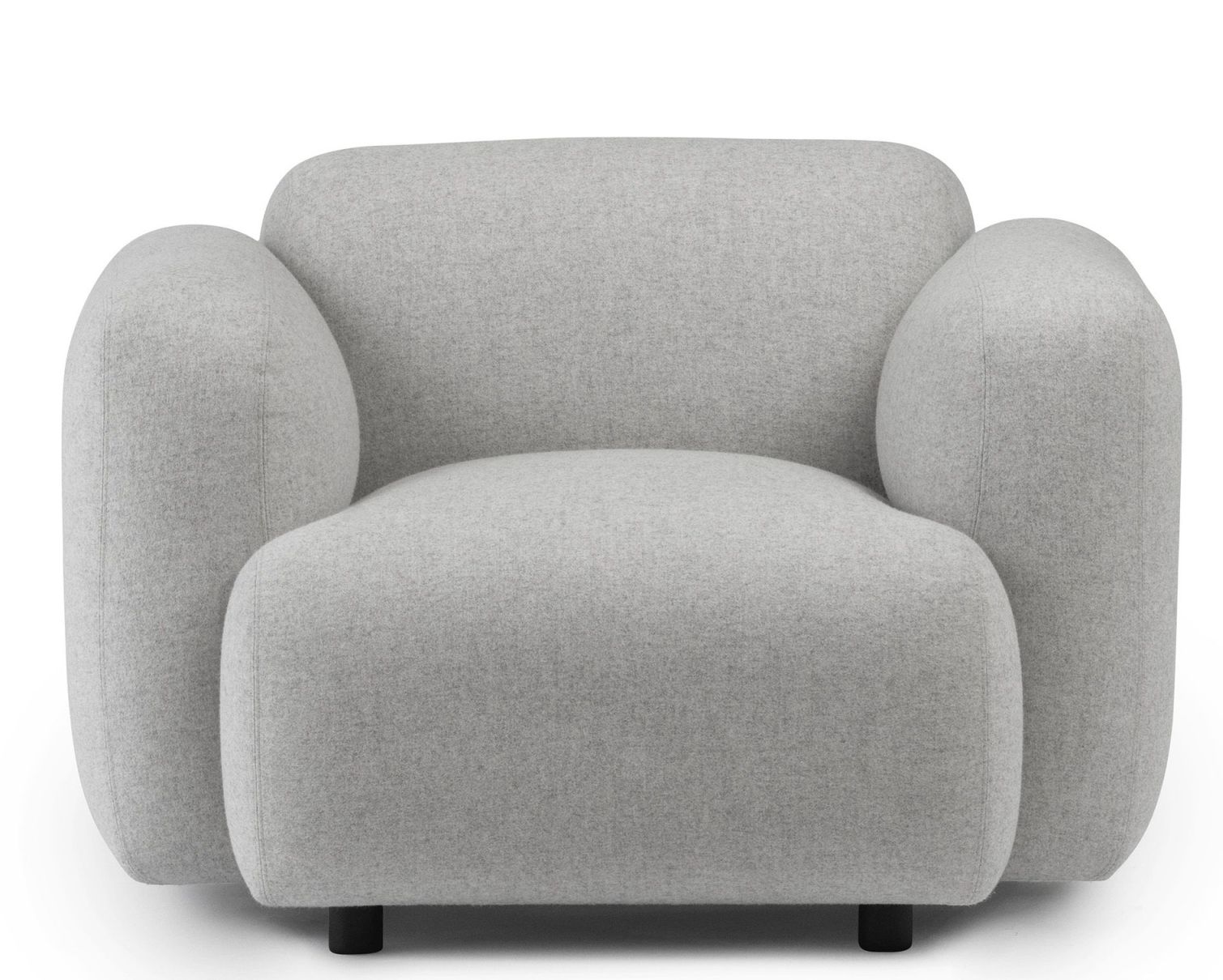 Grauer Swell Sessel von Normann Copenhagen, moderner Loungesessel mit weichen Formen und schwarzen Füßen.