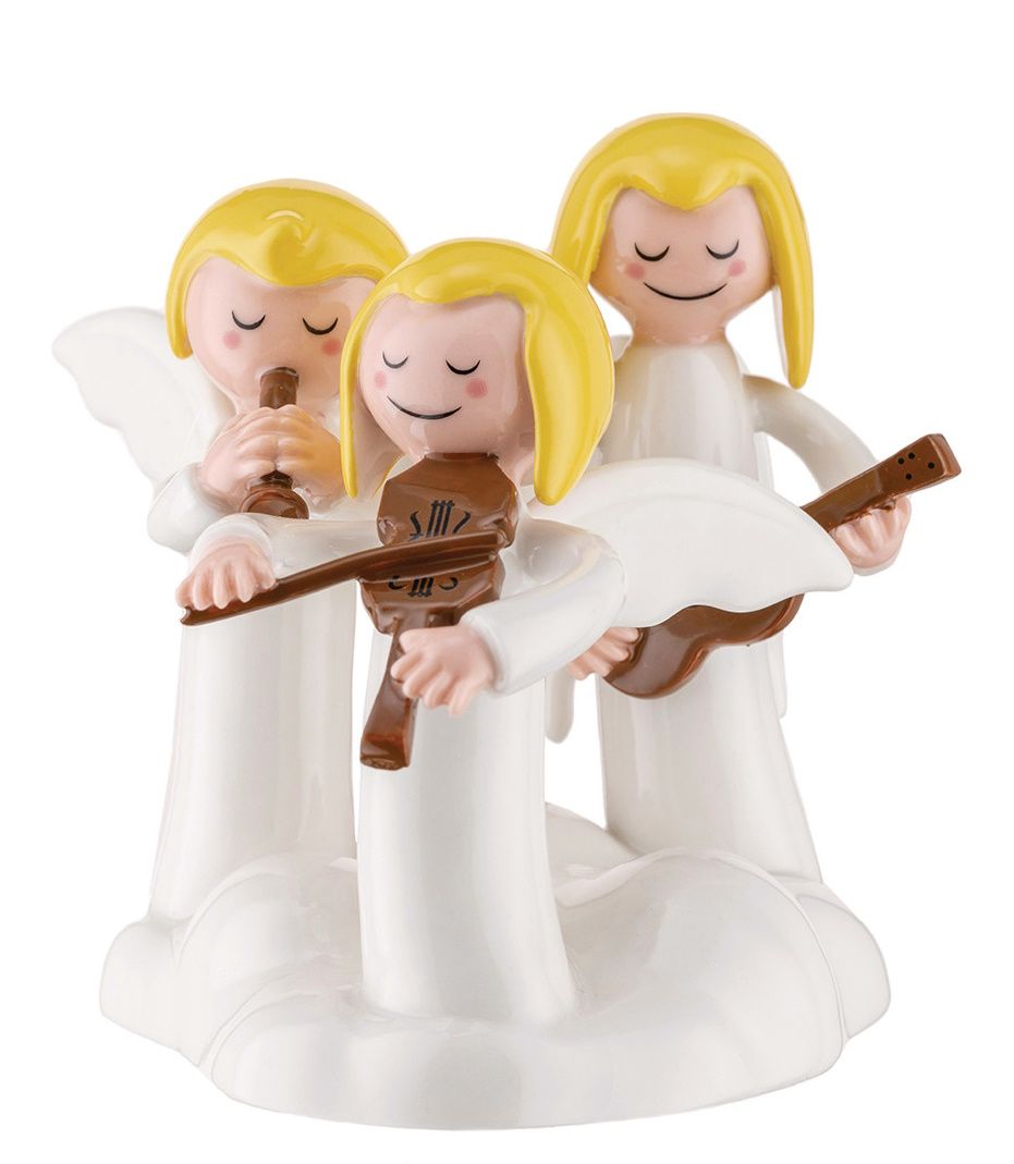 Alessi Happy Eternity Baby Engel: Drei musizierende Engel mit Flöte, Geige und Gitarre.