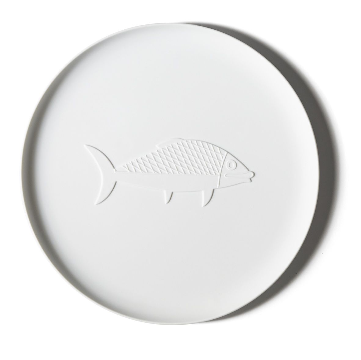 Weißes Chandigarh Tablett von Cassina mit Fischmotiv, modernes Design für Tischdekoration und Servieren.