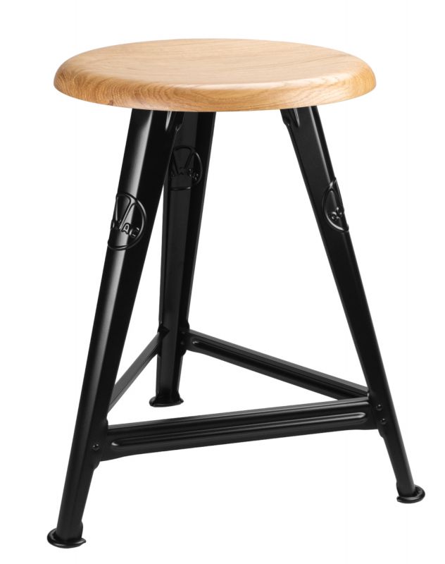Schemel Rowac Hocker mit Holz-Sitzfläche und schwarzem Metallgestell, 50 cm hoch.