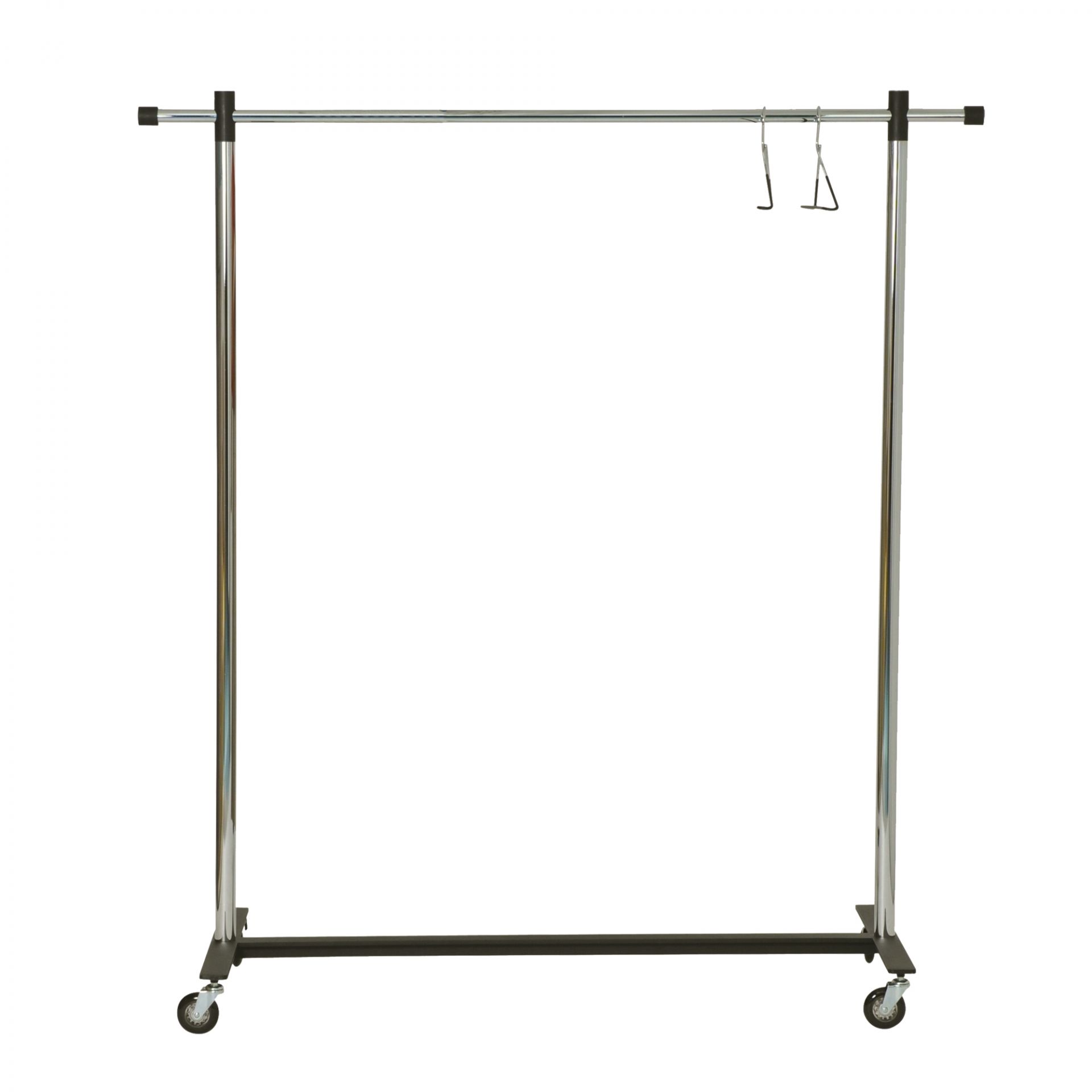 Silberner Garderobenständer auf Rollen (Pom Cart) von Mox, ideal für Kleidung und Textilien.