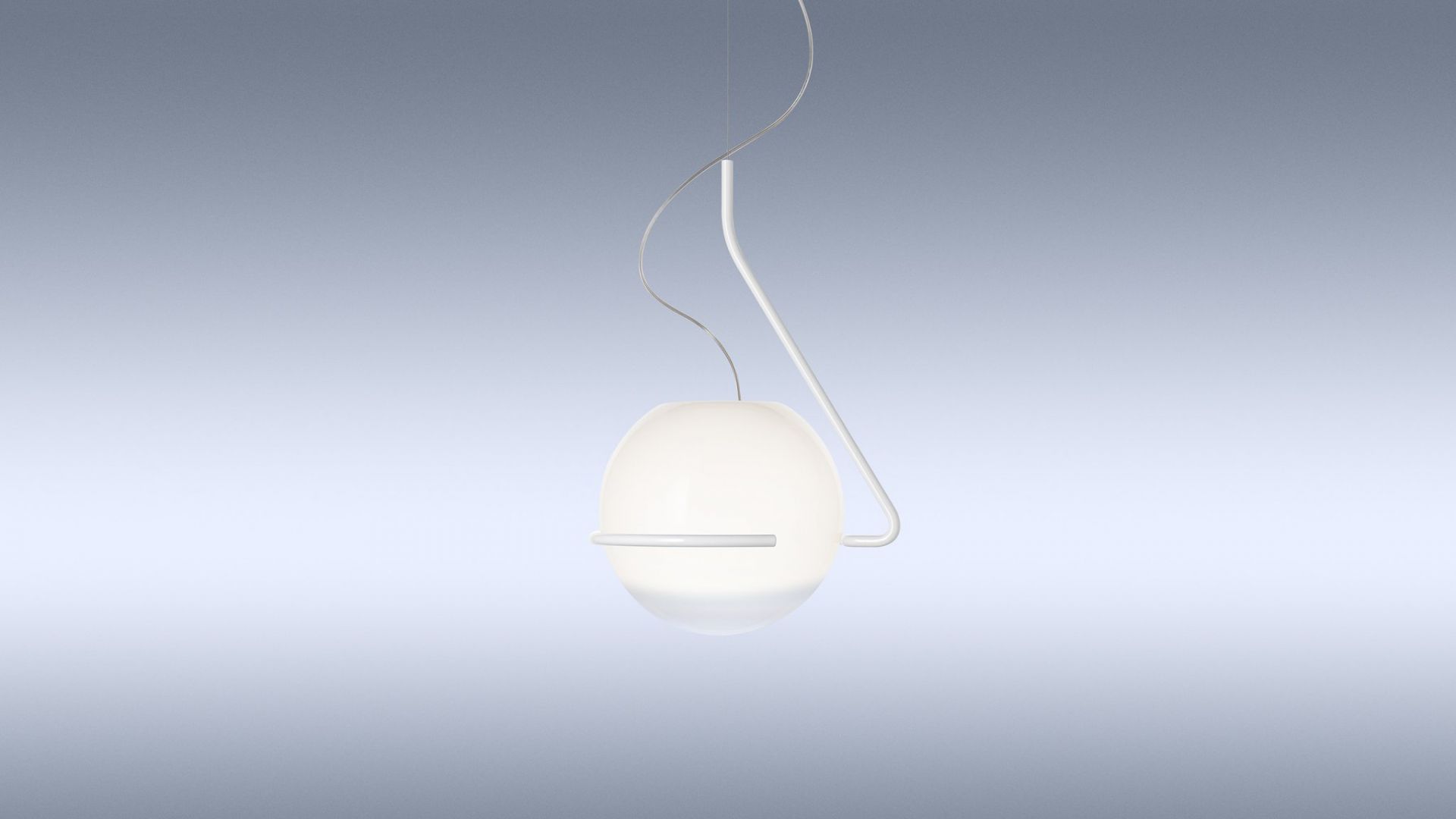 Moderne Tonda Pendelleuchte von Foscarini mit kugelförmigem Lampenschirm und weißem Metallgestell für stilvolle Innenbeleuchtung.