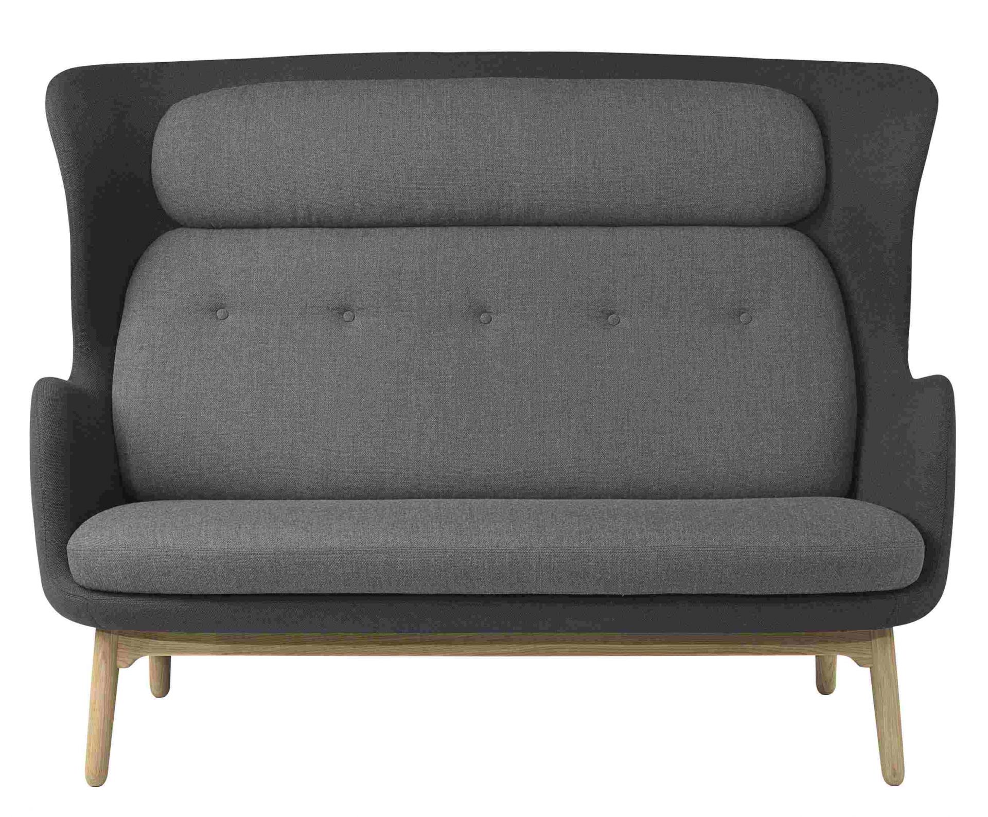 Graues Ro 2-Sitzer Sofa von Fritz Hansen mit hoher Rückenlehne und Holzbeinen. Modernes Design.