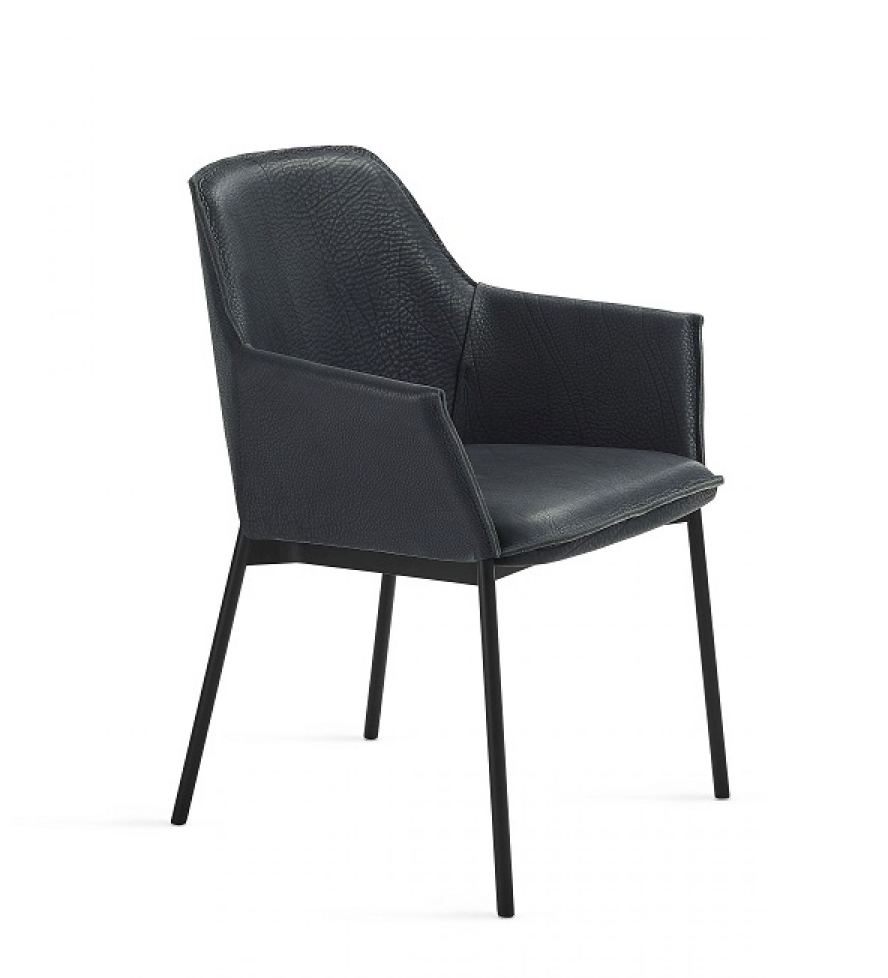 Grace Armlehnenstuhl von Freifrau Manufaktur: Moderner, grauer Stuhl mit Armlehnen und schwarzem Metallgestell.