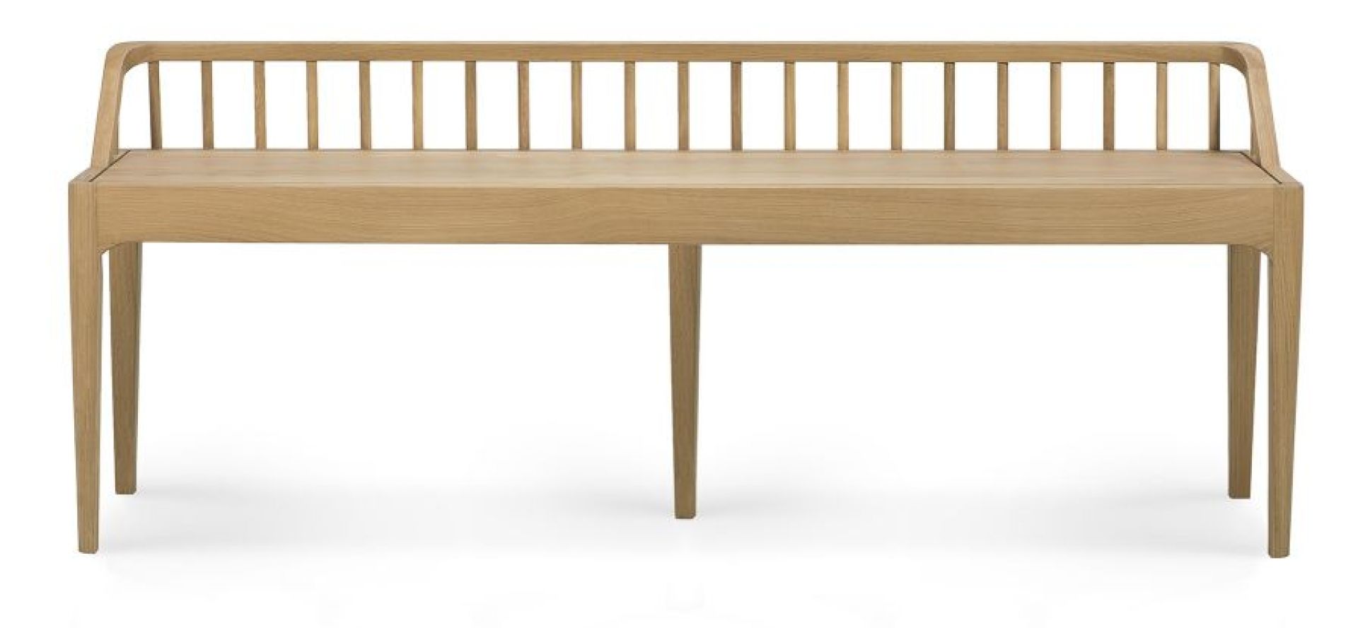 Ethnicraft Spindle Bank aus massivem Eichenholz, modernes Design mit filigraner Rückenlehne für Esszimmer und Wohnbereich.