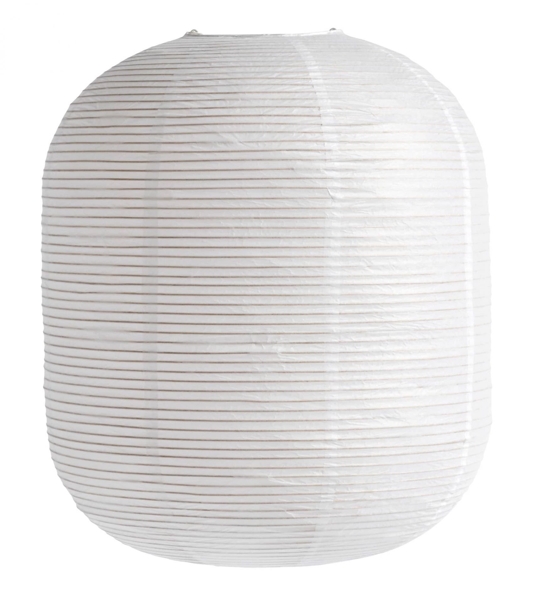 Nahaufnahme des Hay Rice Paper Shade Lampenschirms (42 cm), weiße Papierlaterne mit horizontalen Linien.