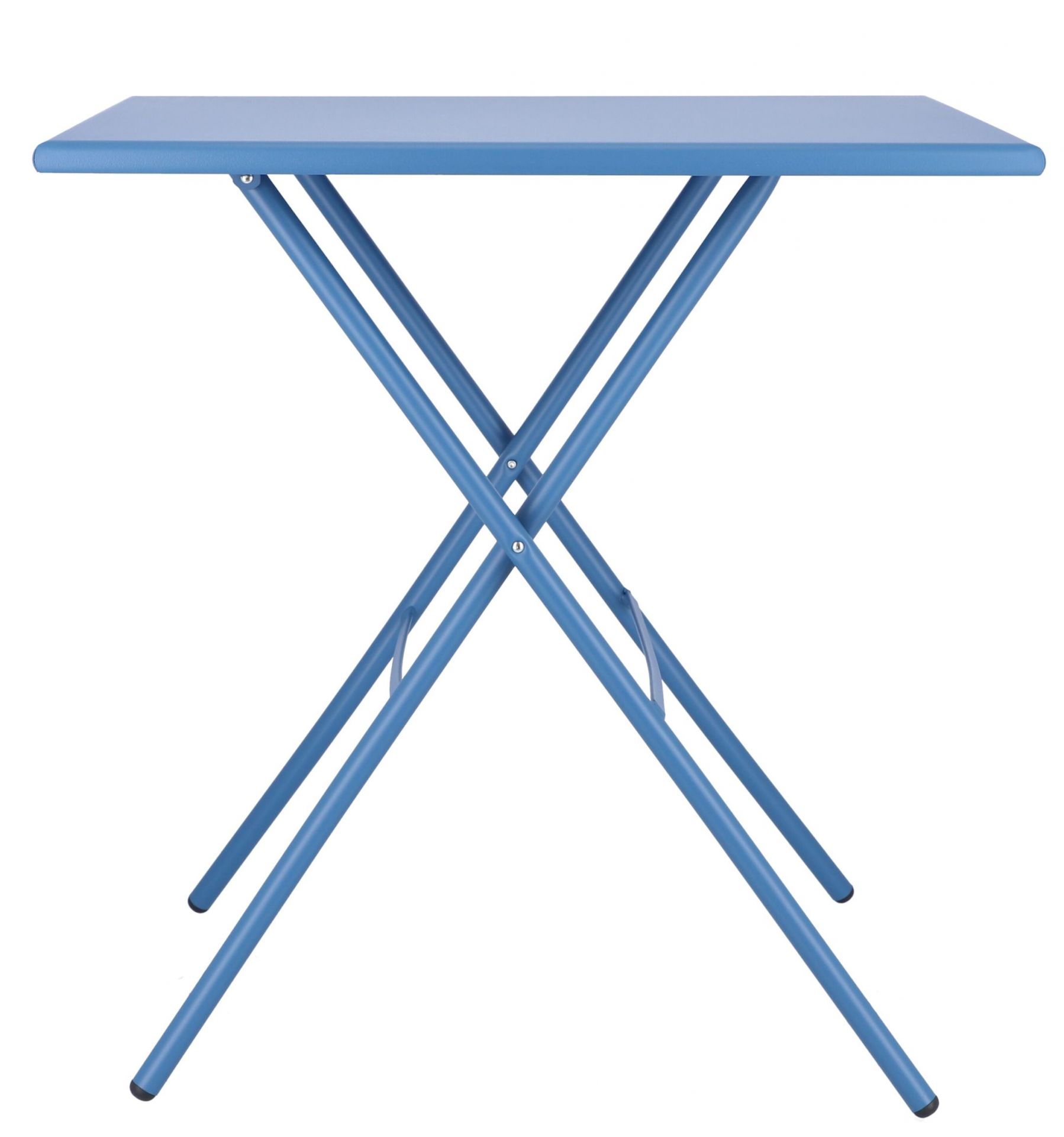 Blauer Fiam Sirio Klapptisch von Jan Kurtz für den Outdoor-Bereich, zusammengeklappt und freistehend.