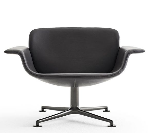 KN01 Lounge Sessel von Knoll International, schwarzes Leder, Drehsessel für Wohnzimmer und Büro.