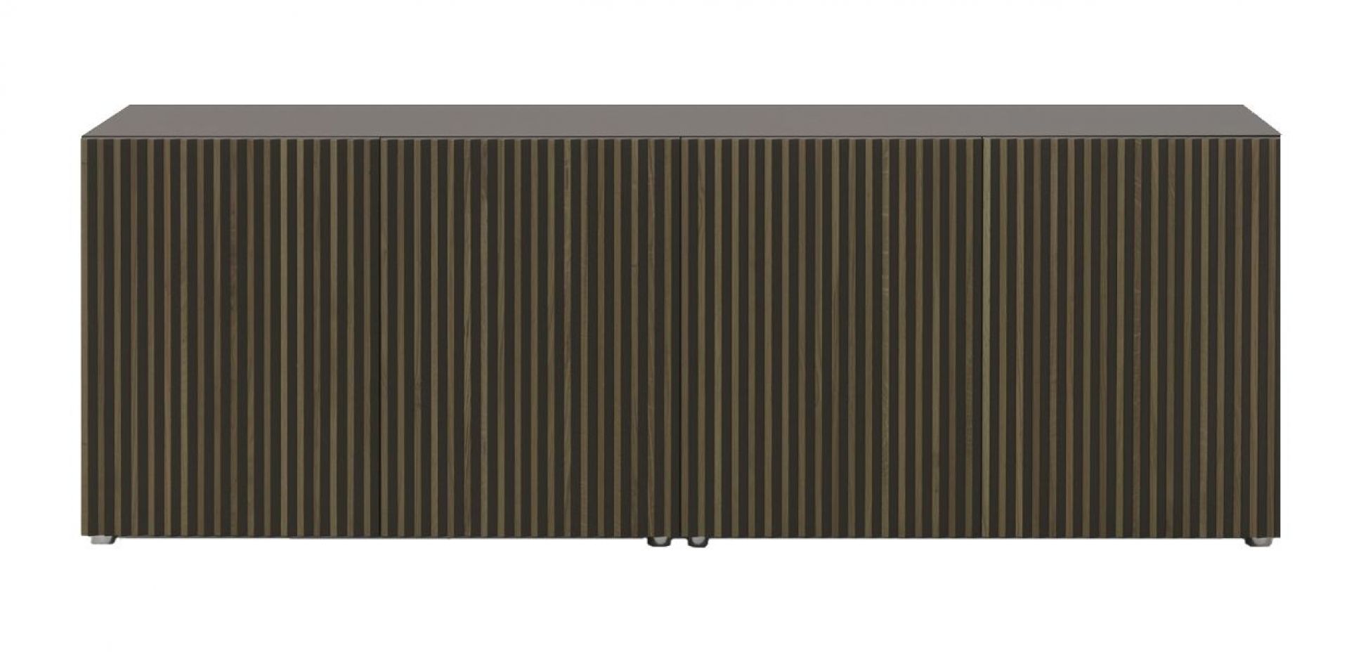 Leon Decor Anrichte mit 4 Türen in Beigegrau. Moderne Kommode mit vertikalen Lamellen.