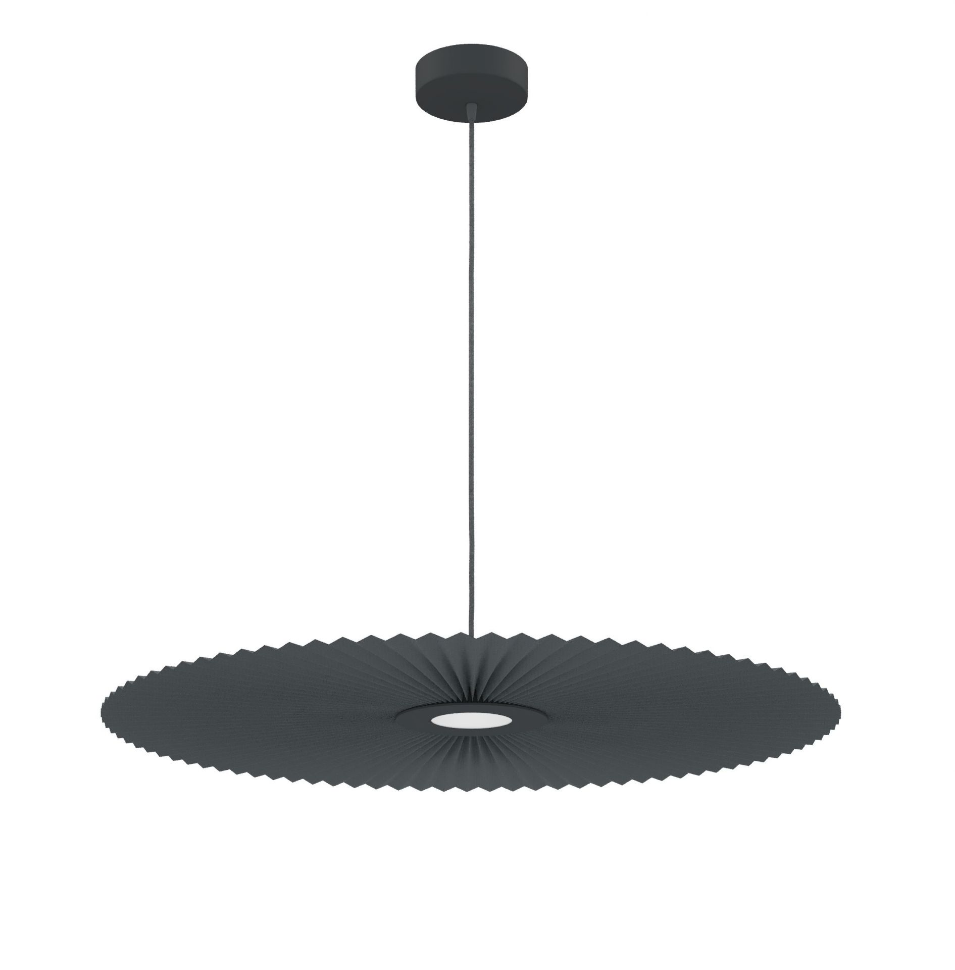 Carmen Pendelleuchte in Schiefergrau: Runde Hängelampe mit plissiertem Lampenschirm für moderne Innenräume.