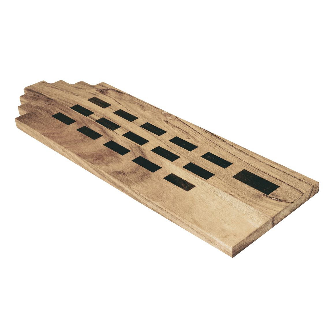 Giebelhaus Schneidebrett aus Holz mit schwarzen Akzenten, Küchenbrett zum Schneiden und Servieren.