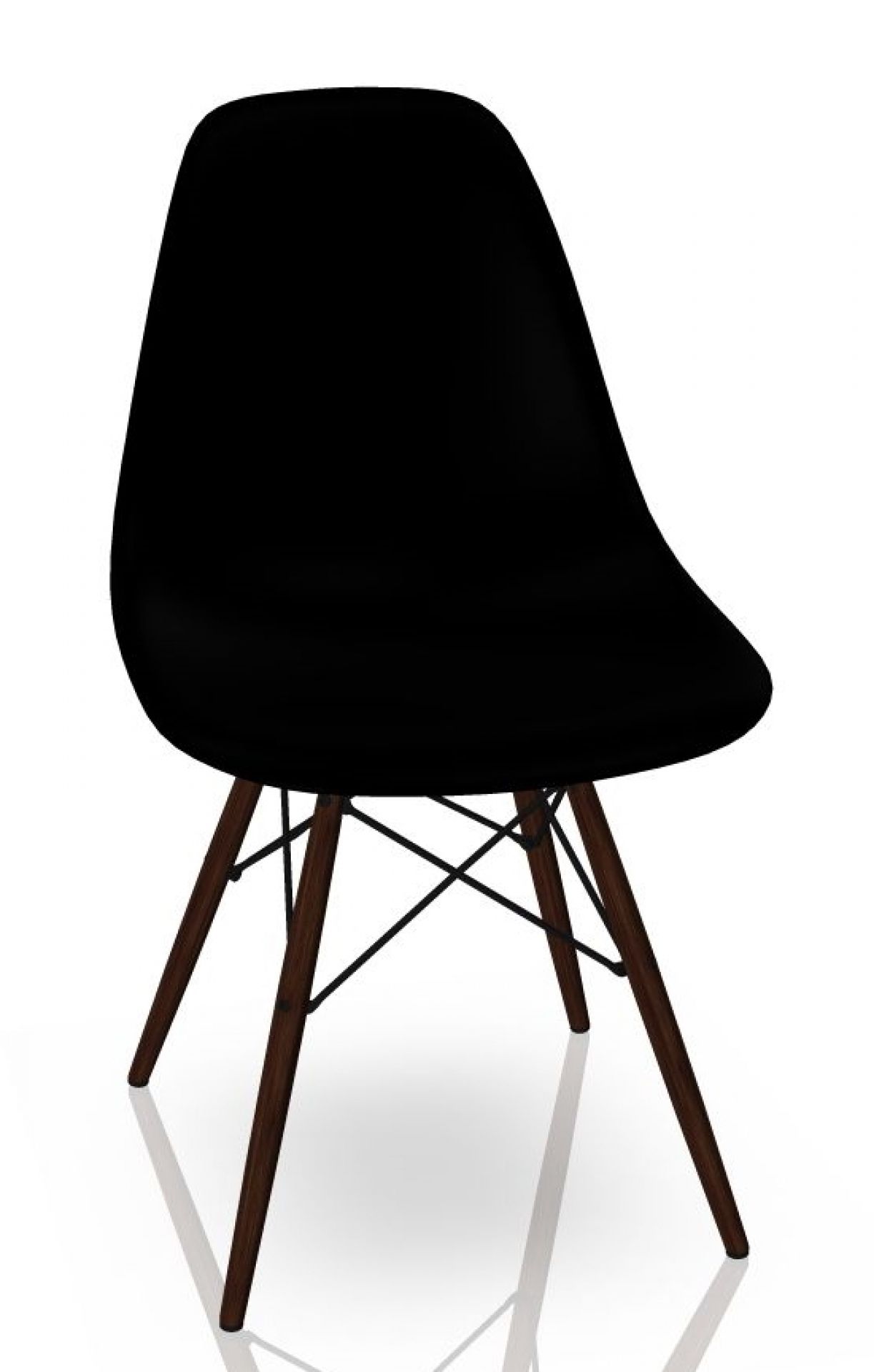 Schwarzer Eames DSW Stuhl mit Ahorn-Holzbeinen, ein moderner Designklassiker für Wohnzimmer und Büro.
