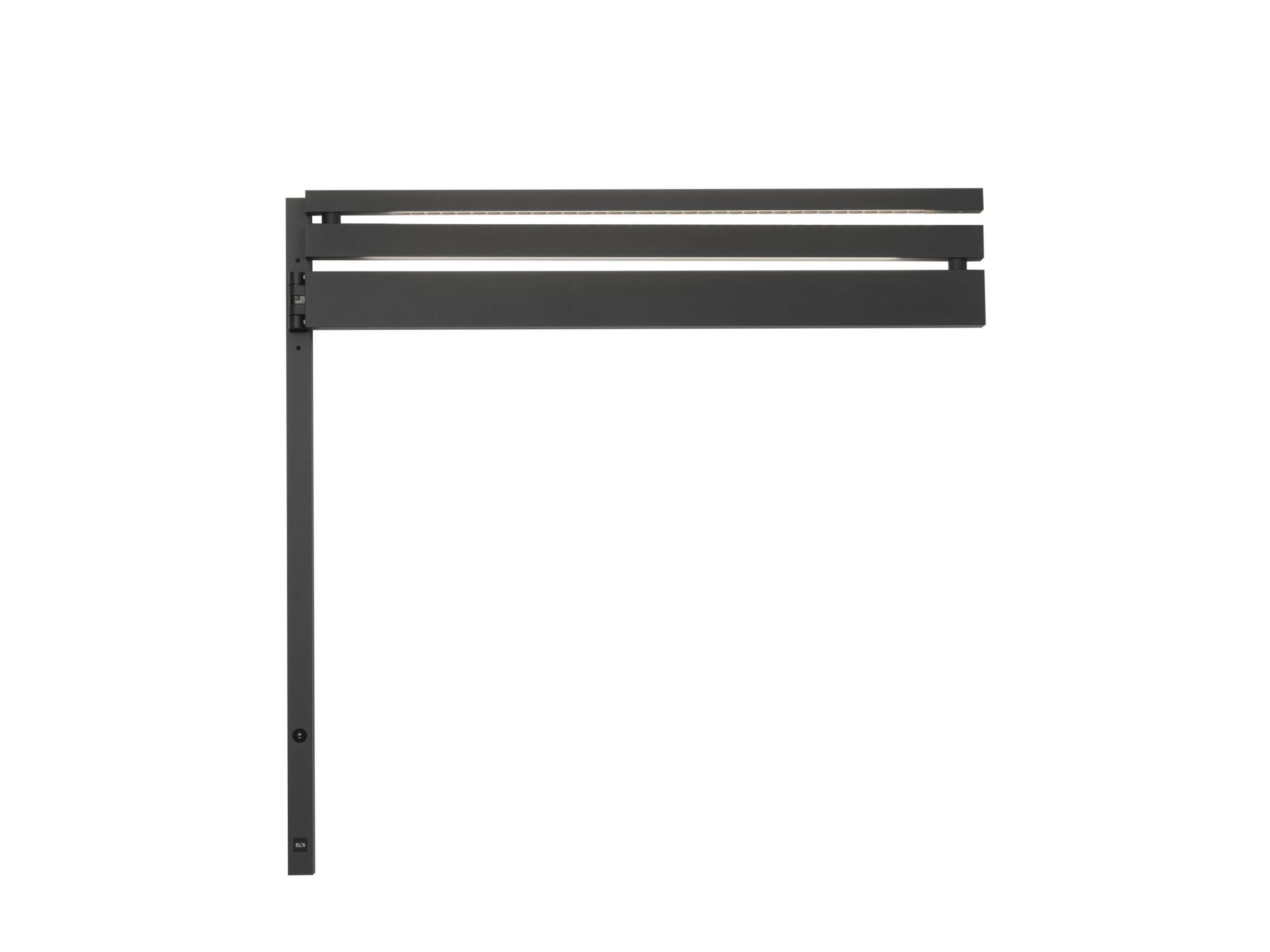 Black Flag Wandleuchte von Flos: Moderne, schwarze LED-Wandlampe mit horizontalen Lamellen.