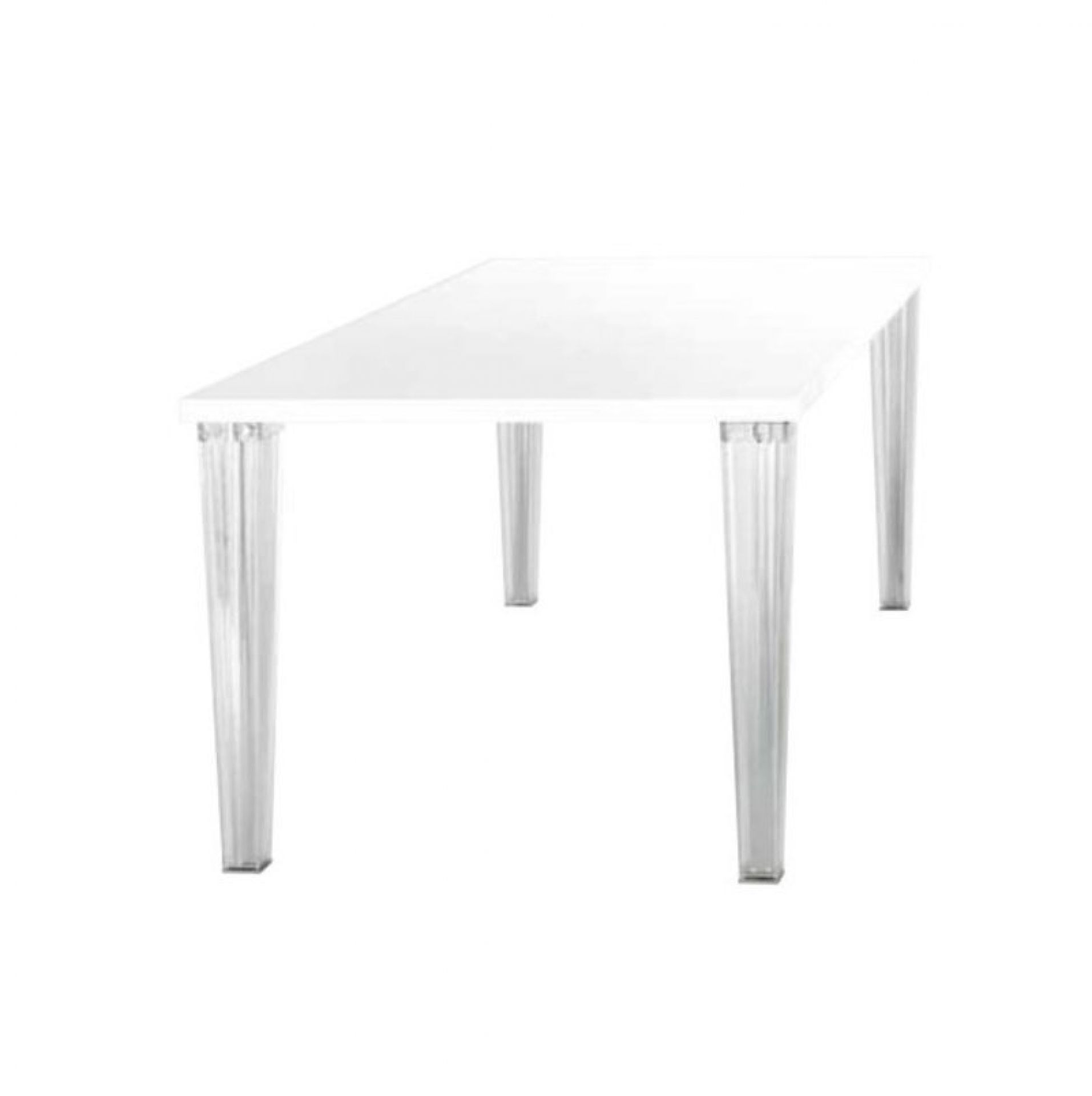 Weißer Top Top Glastisch von Kartell mit transparenten Beinen, modernes Design für Esszimmer und Wohnbereich.