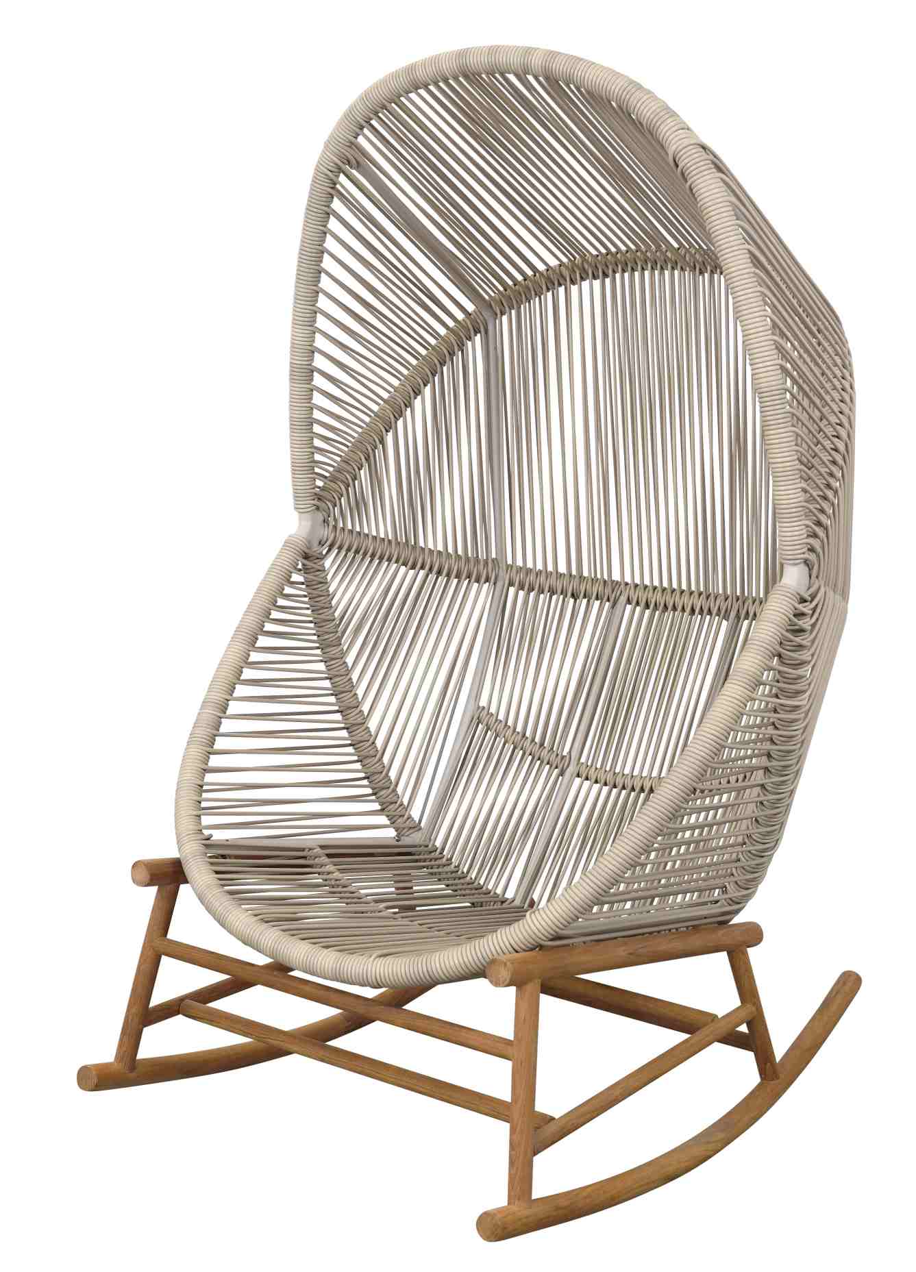 Cane-Line Hive Schaukelstuhl für den Außenbereich, helles Rattan und Holzgestell. Gemütliche Gartenmöbel.