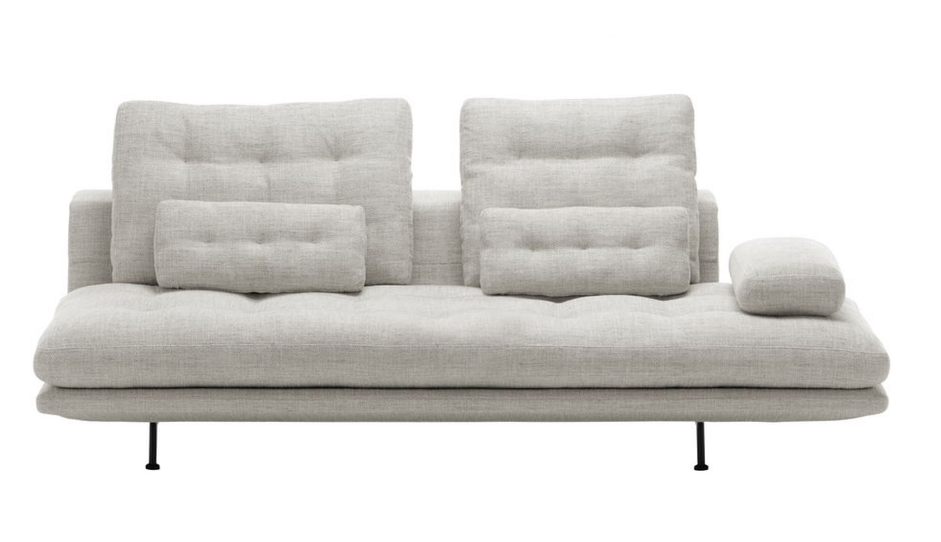 Helles, modernes Grand Sofa 3-Sitzer von Vitra mit Kissen und dunklen Füßen. Bequemes Sofa für Wohnzimmer.
