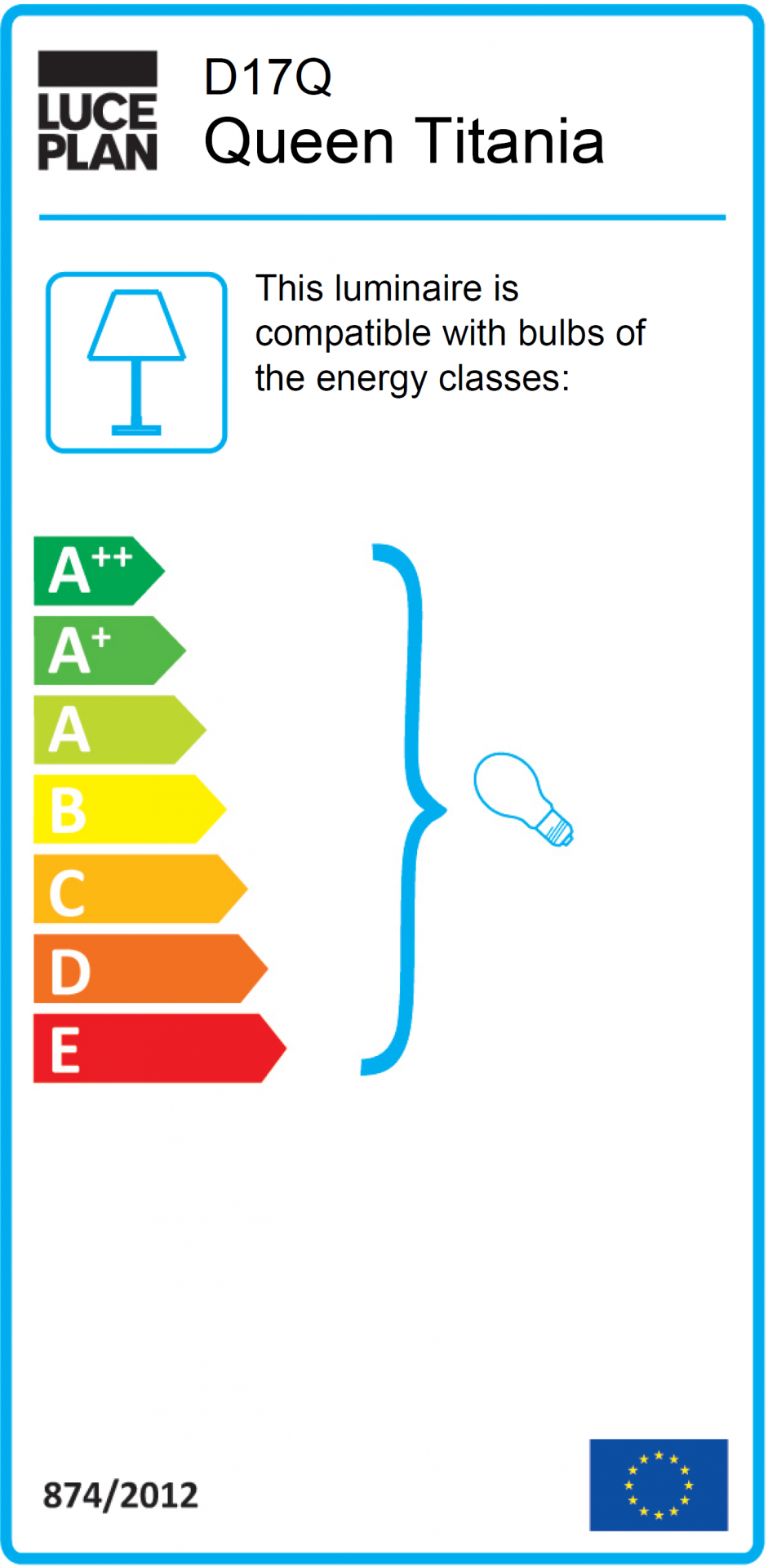 Energieeffizienzlabel der Luceplan Queen Titania Pendelleuchte mit Energieklassen von A++ bis E.