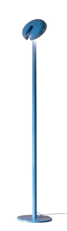 Helle, blaue Cabriolette Stehleuchte von Martinelli Luce, modernes Design für Wohnzimmer und Büro.