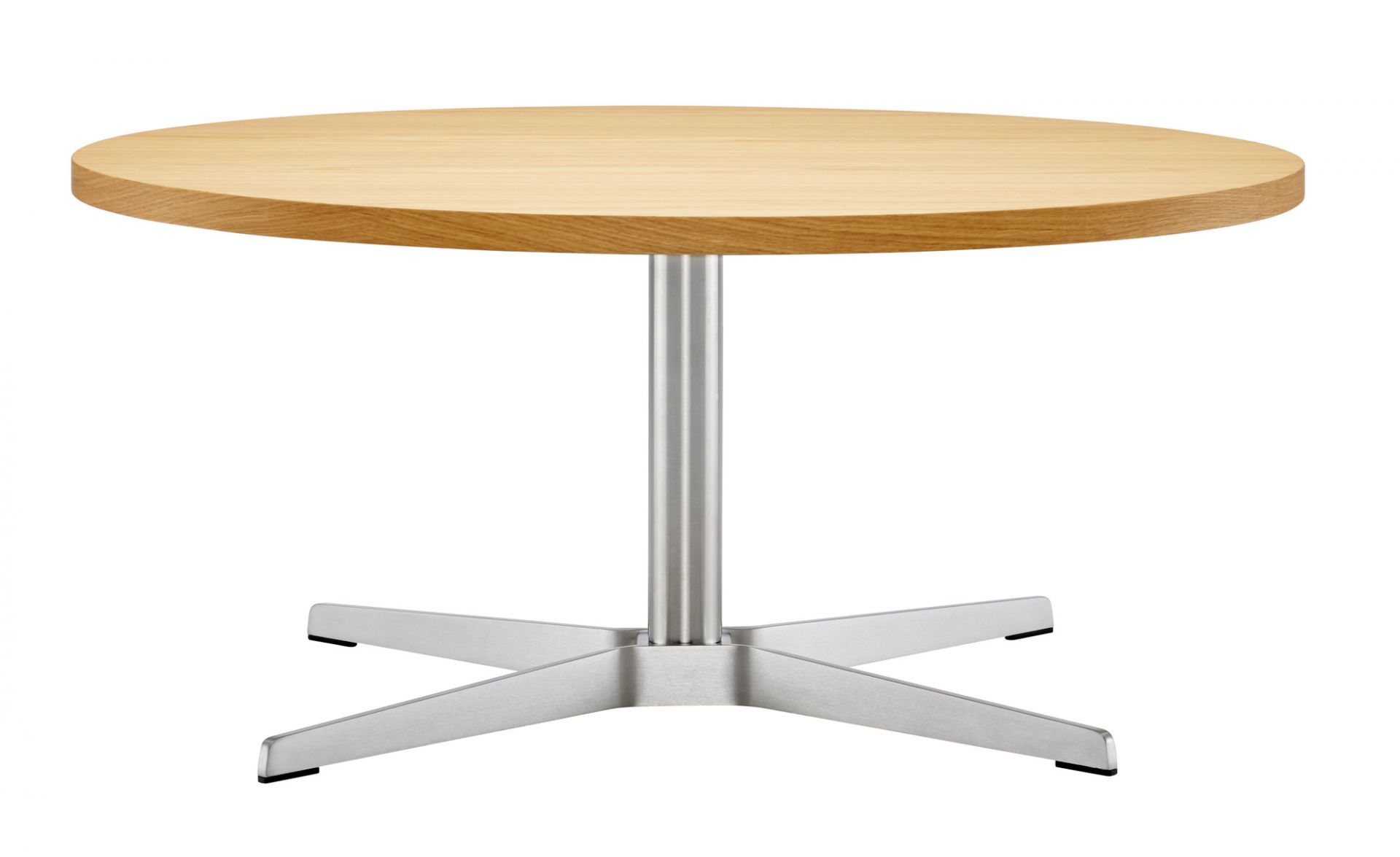 Runder 1808 Thonet Beistelltisch mit hellem Holz und silberfarbenem Metallfuß für Wohnzimmer.