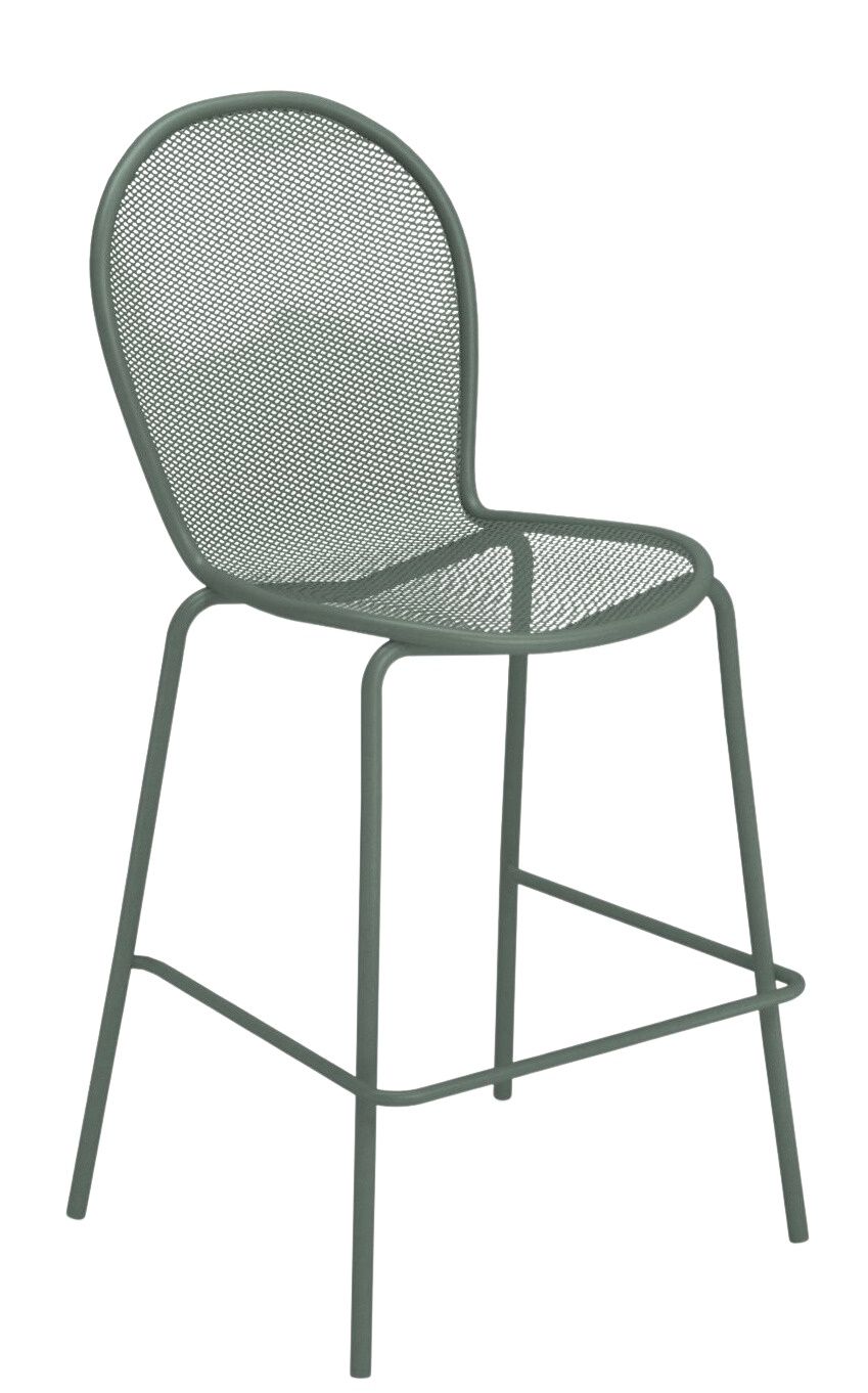 Grüner Ronda Barhocker von Emu mit Rückenlehne und Fußstütze, ideal für den Außenbereich.