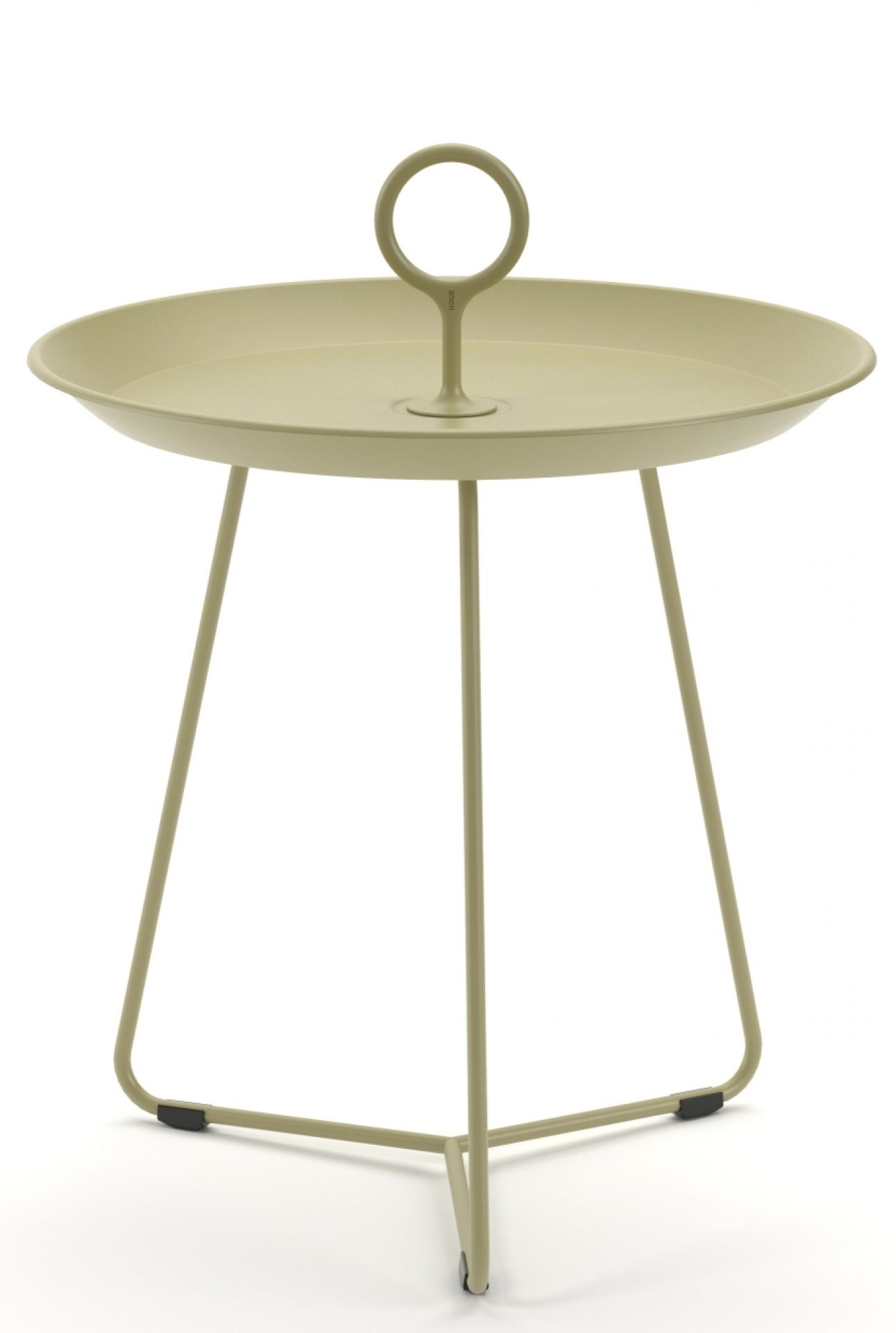 Eyelet Beistelltisch von Houe, klein, hellgrün, mit Griff, für drinnen und draußen.