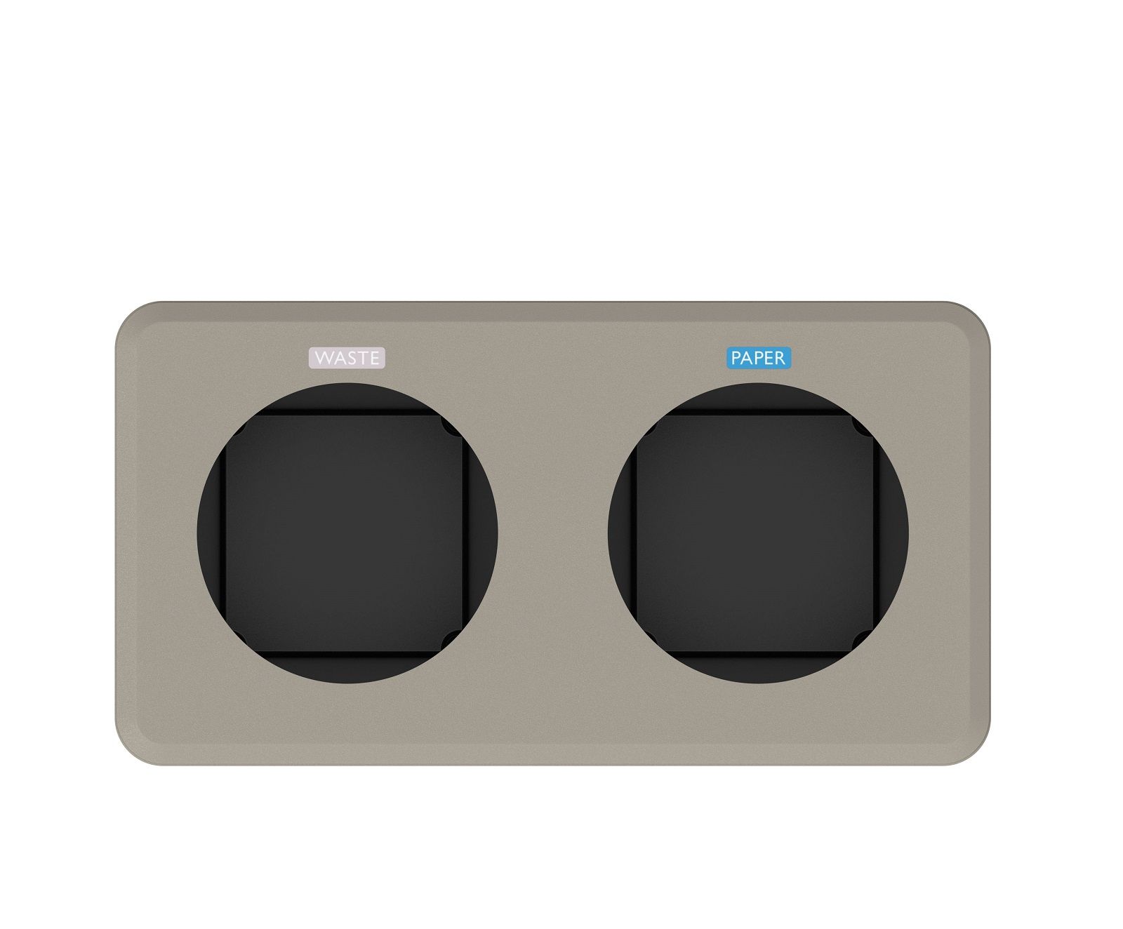 Dunk 2 Abfalltrennsystem: Beige Abfallbehälter mit zwei Fächern für Müll und Papier.