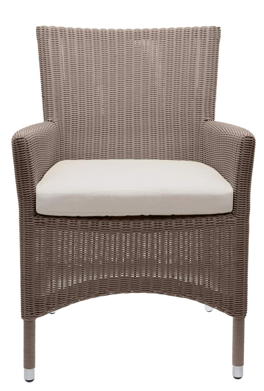 Bild eines braunen Outdoor Sessels mit weißem Sitzkissen für Jan Kurtz Poesie Sessel.