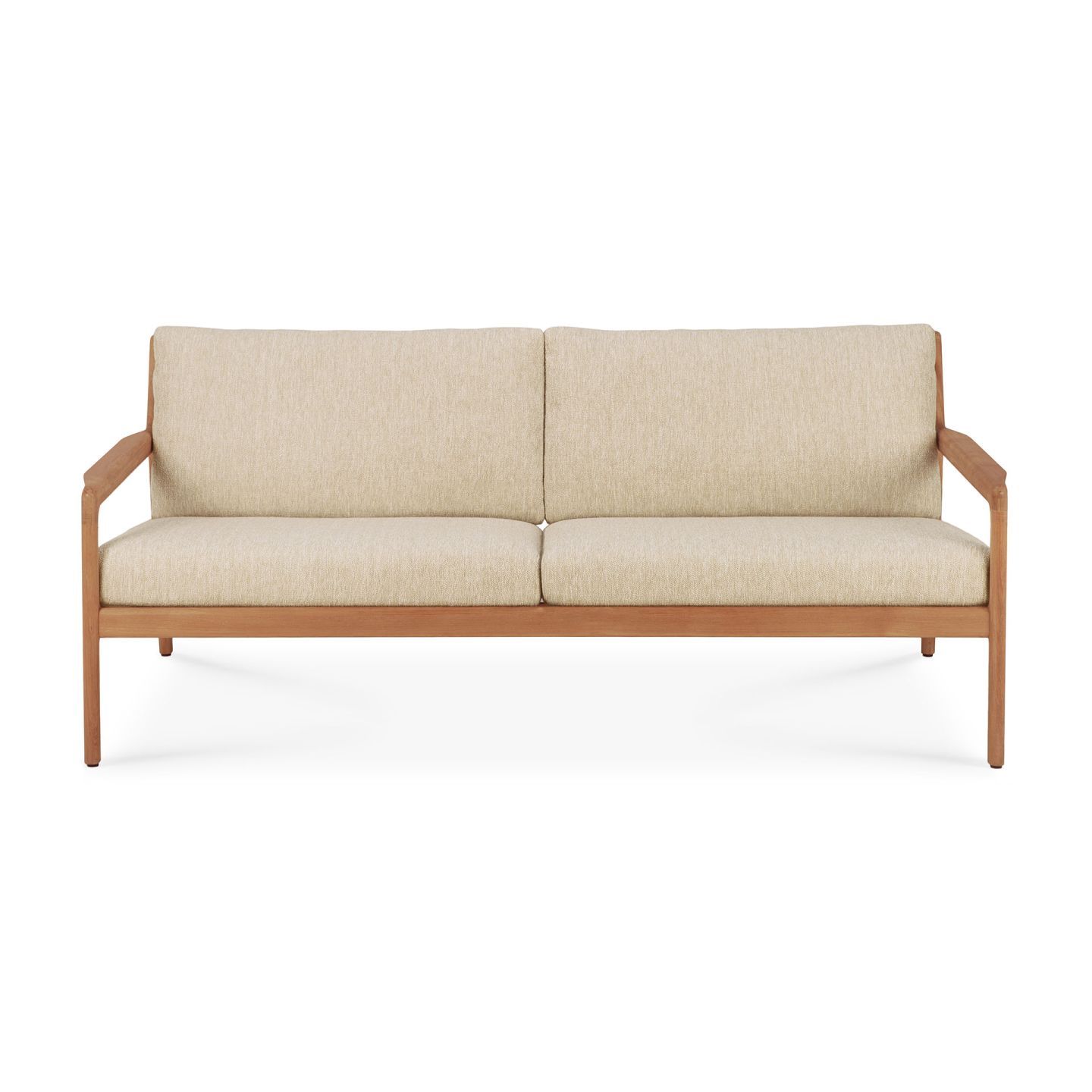 Jack Outdoor Sofa: 2-Sitzer Gartensofa aus Teakholz mit beigen Polstern für Terrasse und Garten.