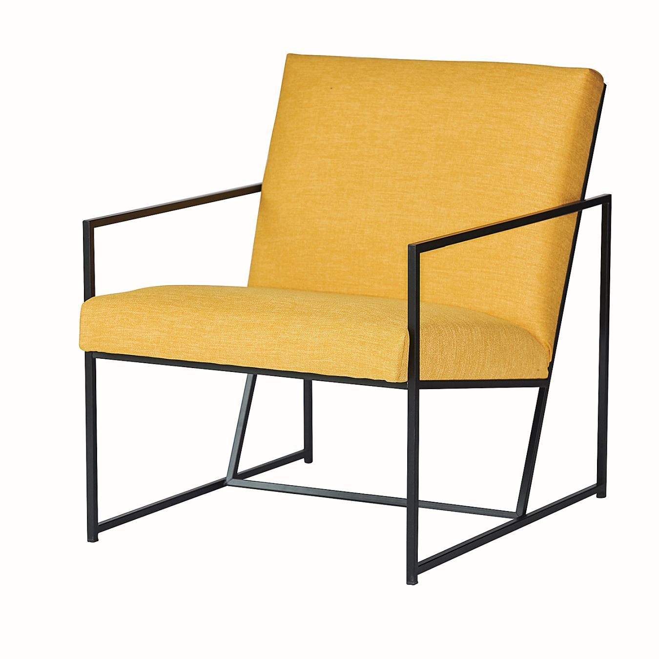 Gelber Sessel im Style von Jan Kurtz mit schwarzem Metallgestell für Wohnzimmer.