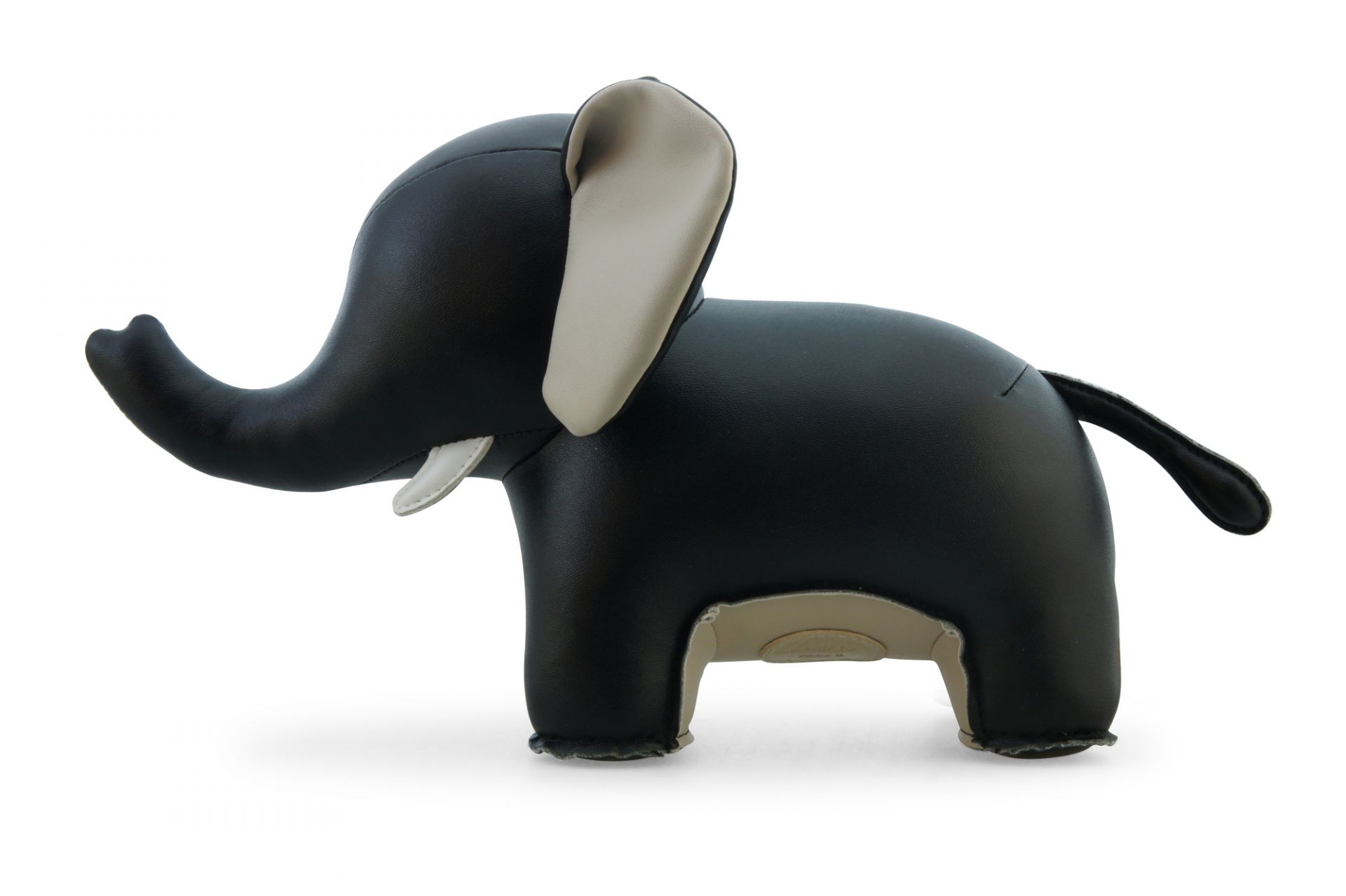Schwarze Elefanten-Buchstütze "Abby II" von Züny, gefertigt aus Kunstleder, ideal für Kinderzimmer und Bücherregale.