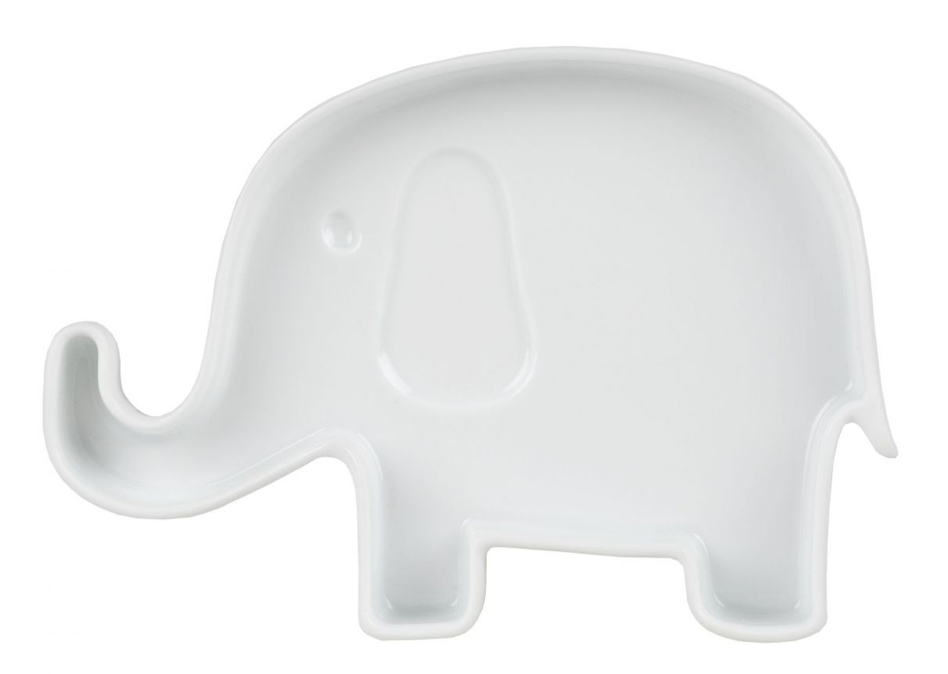 Weißer Kinderteller in Elefantenform, ideal für Babys und Kleinkinder. Süßes Kindergeschirr für Mahlzeiten.