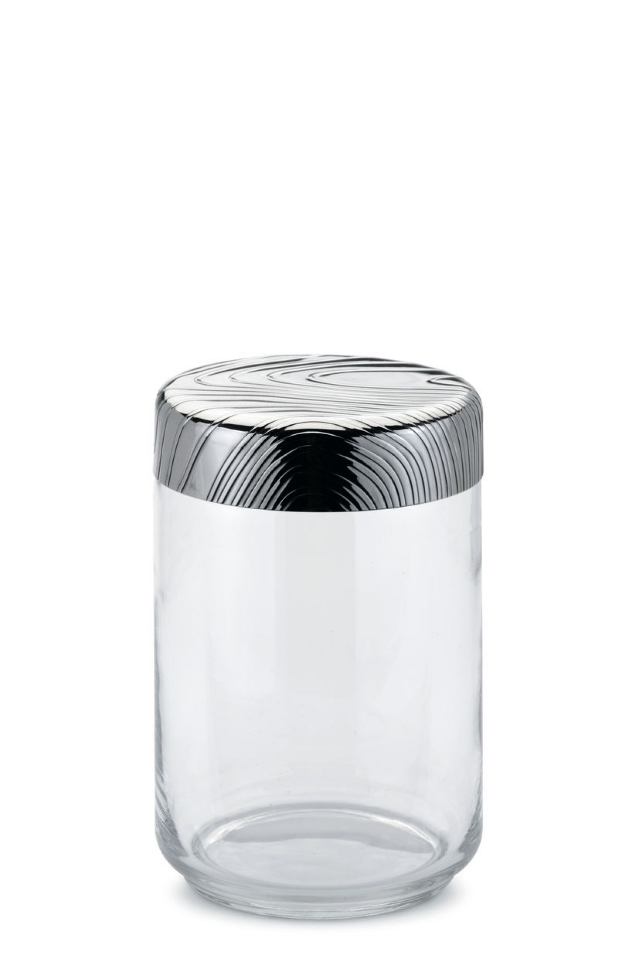 Alessi Küchendose PU05/100 mit Deckel, H 15.8 cm. Vorratsdose aus Glas mit dekorativem Deckel.