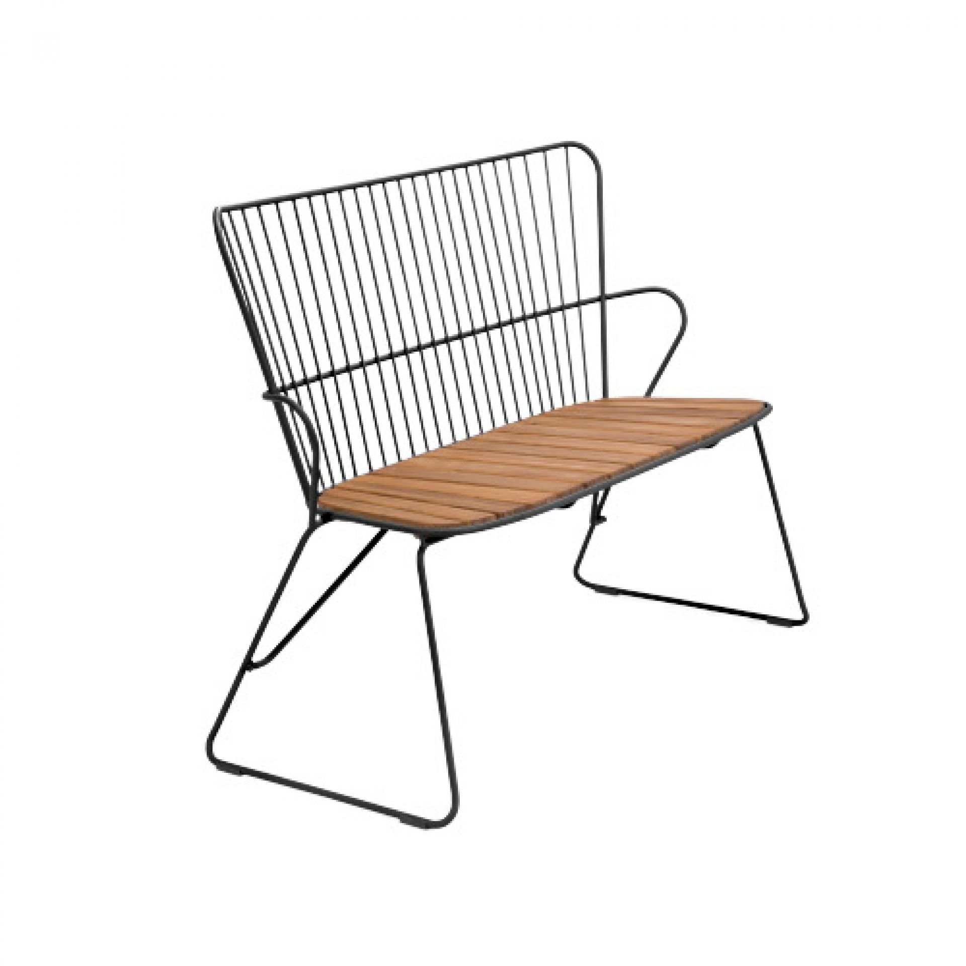 Paon Gartenbank: Moderne Outdoor Bank mit Kiefernholz-Sitzfläche und schwarzem Metallgestell. Gartenmöbel für Terrasse.