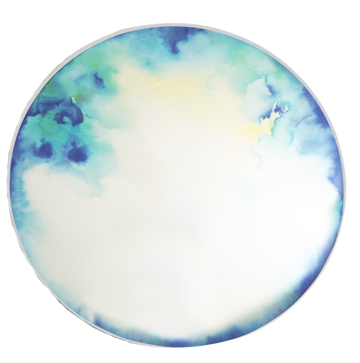 Runder Francis Wandspiegel von Petite Friture mit blau-grünem Aquarell-Muster am Rand.
