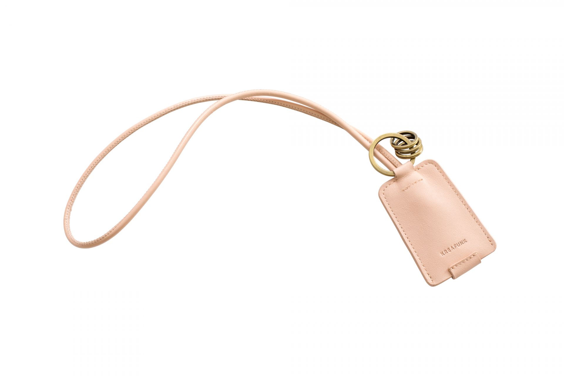 Rosa Kreafunk Schlüsselanhänger mit USB-Kabel, Leder-Optik und goldenem Schlüsselring, praktisches Accessoire.
