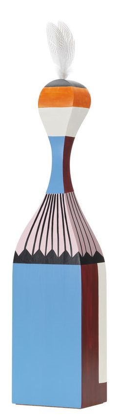 Wooden Dolls Large Holzfigur No.1, dekorative, handbemalte Holzskulptur mit Feder, Vitra Limited Edition Einzelstück.