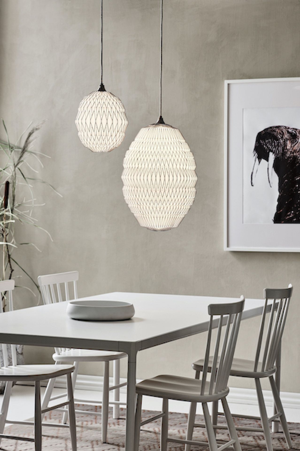 CALEO Le Klint Pendelleuchte über Esstisch, handgefaltete Papierlampe, dänisches Design, skandinavische Beleuchtung.