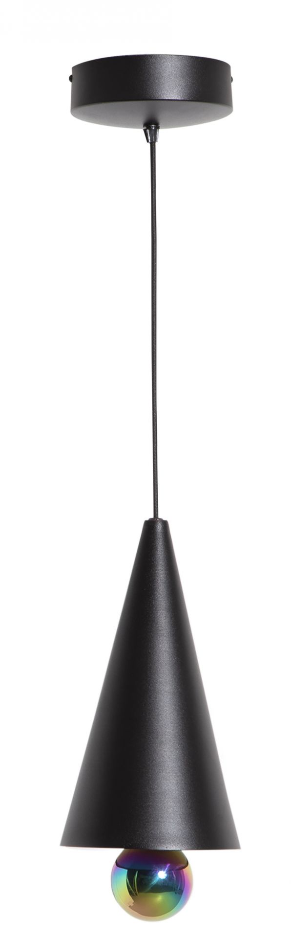 Schwarze Cherry Pendelleuchte von Petite Friture mit schimmernder Glaskugel, moderne Hängeleuchte für Wohnraum.
