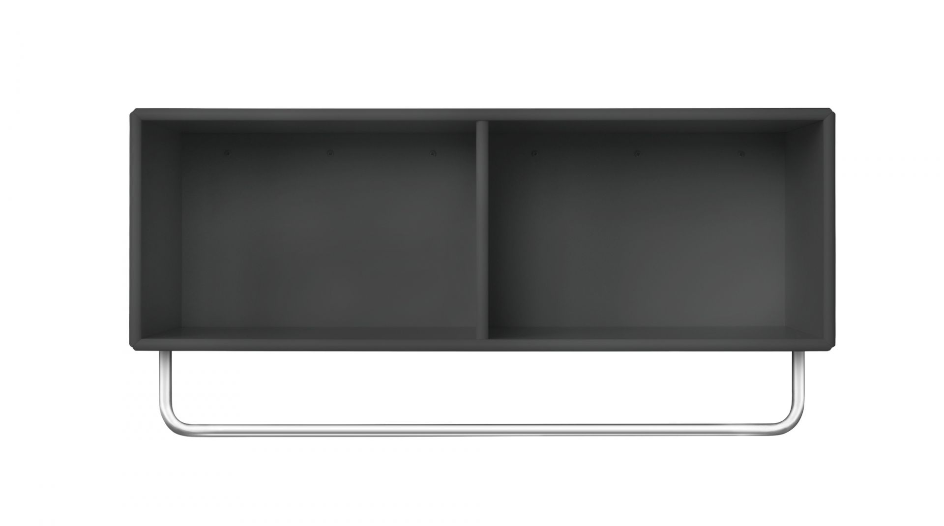 Coat Ablage mit Kleiderstange in Mushroom Farbe, zwei Fächer und eine silberne Stange.