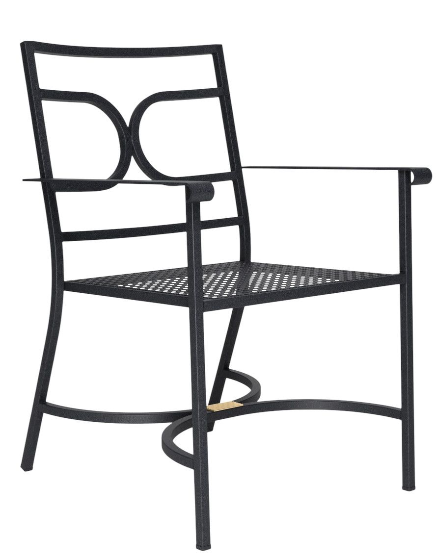 Schwarzer Collier Armchair Armlehnenstuhl von Emu für den Außenbereich mit filigranem Metallgestell und Netzstruktur.