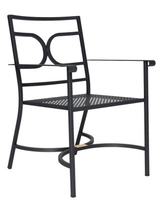 Schwarzer Collier Armchair Armlehnenstuhl von Emu für den Außenbereich mit filigranem Metallgestell und Netzstruktur.