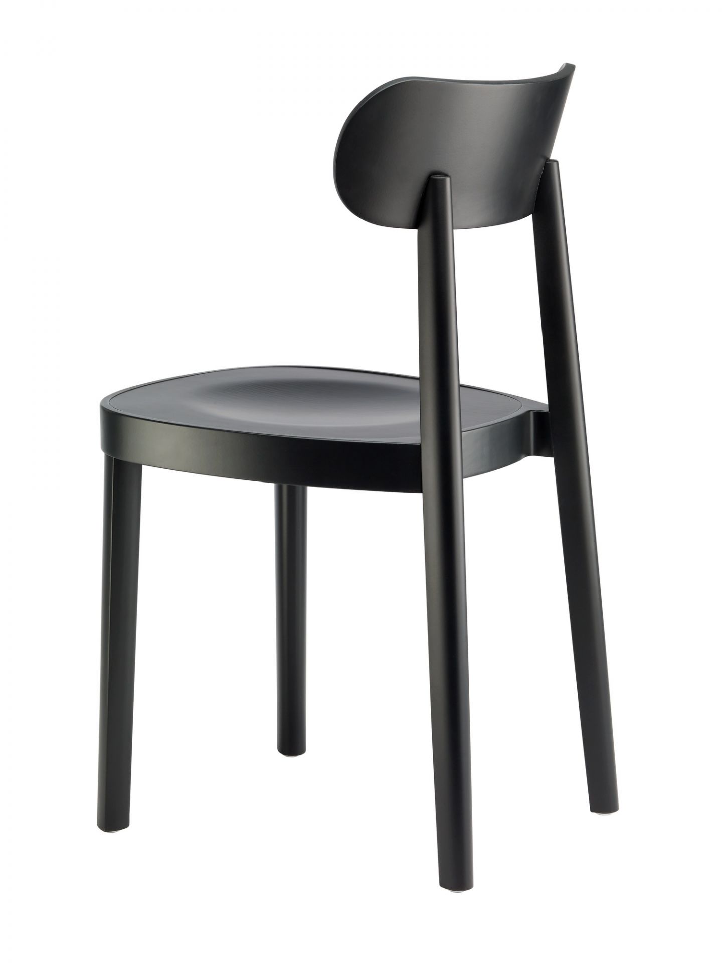 Schwarzer Holzstuhl 118 M von Thonet, Ansicht von hinten, minimalistisches Design für Esszimmer und Wohnbereich.