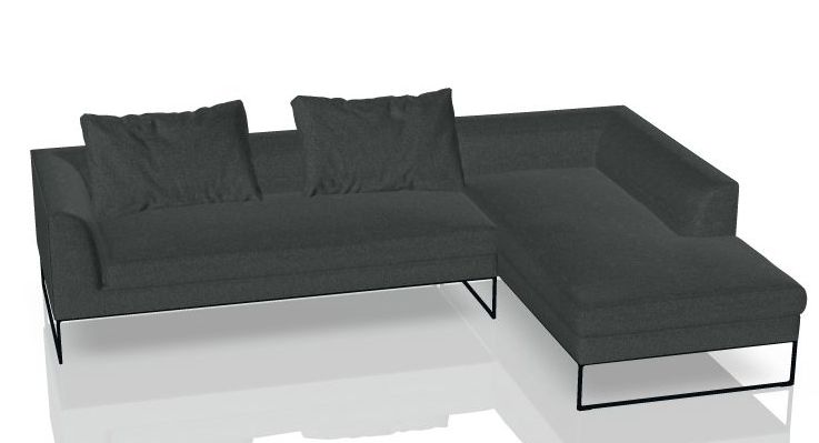 Graues Mell Lounge Sofa mit Recamiere und schwarzen Metallfüßen. Modernes Ecksofa für Wohnzimmer.