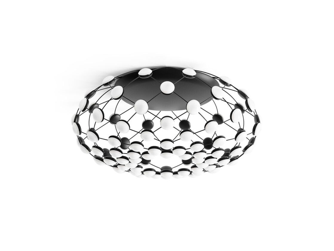 Moderne D86P Mesh Deckenleuchte von Luceplan mit schwarzem Metallgestell und weißen Leuchtdioden.