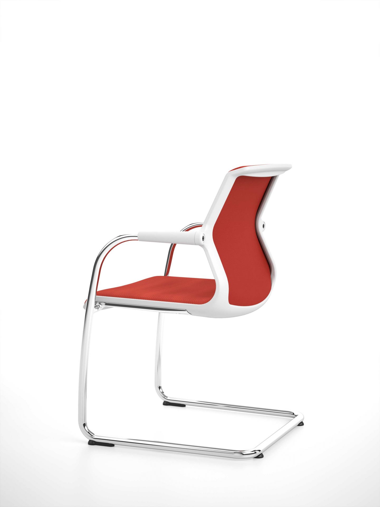 Vitra Unix Freischwinger in Rot und Weiß, nicht stapelbarer Designstuhl mit Chromgestell.