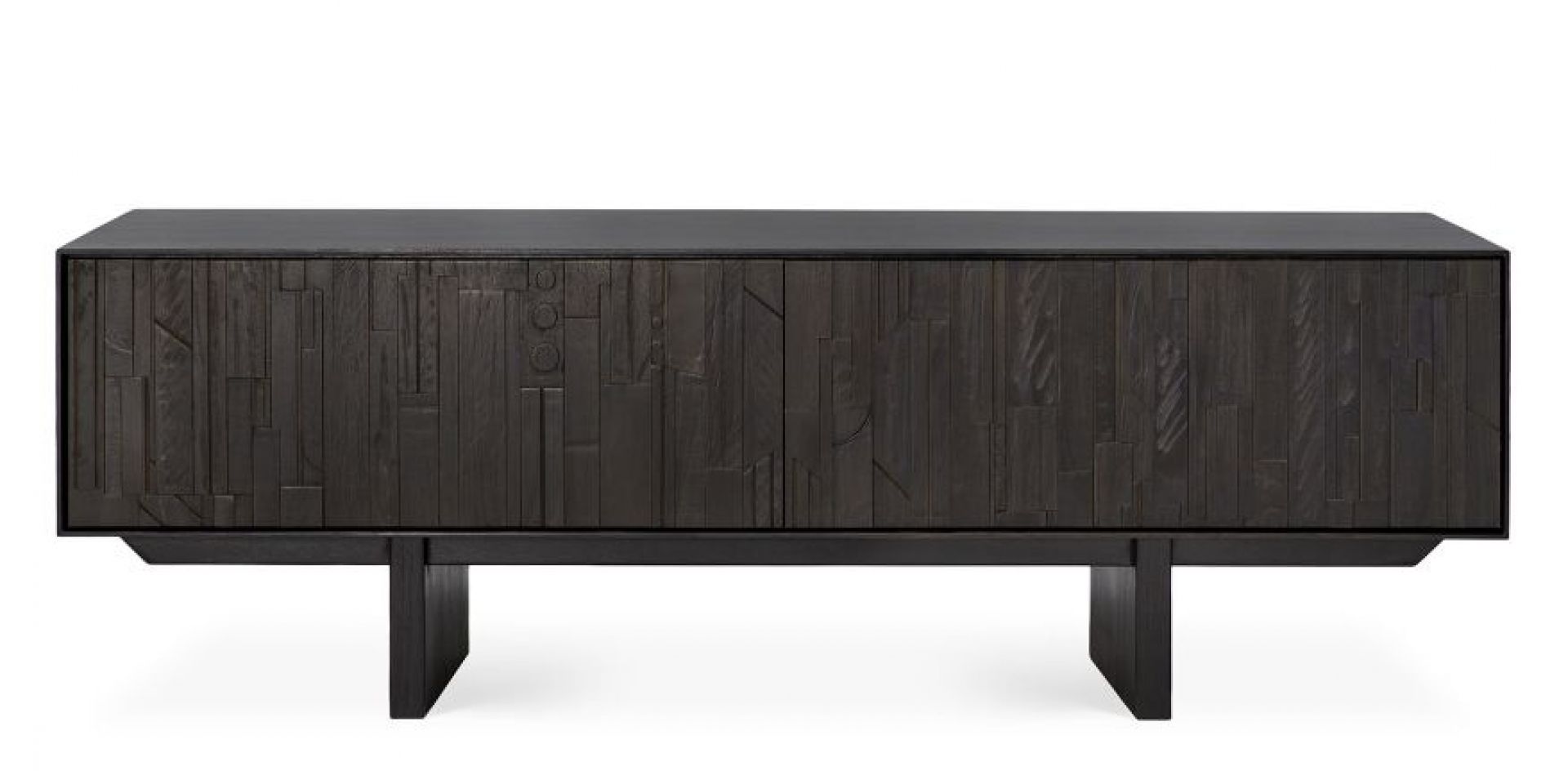 Ethnicraft Mosaic TV Möbel: Dunkles Holz Sideboard mit Mosaikmuster für Wohnzimmer.