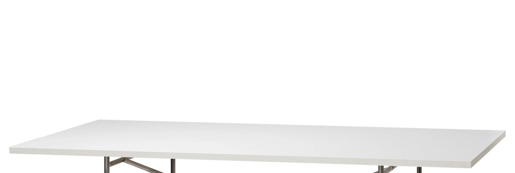 Weiße Eiermann Tischplatte aus Melamin mit ABS-Kante, 160x90 cm, für Büro oder Esszimmer.