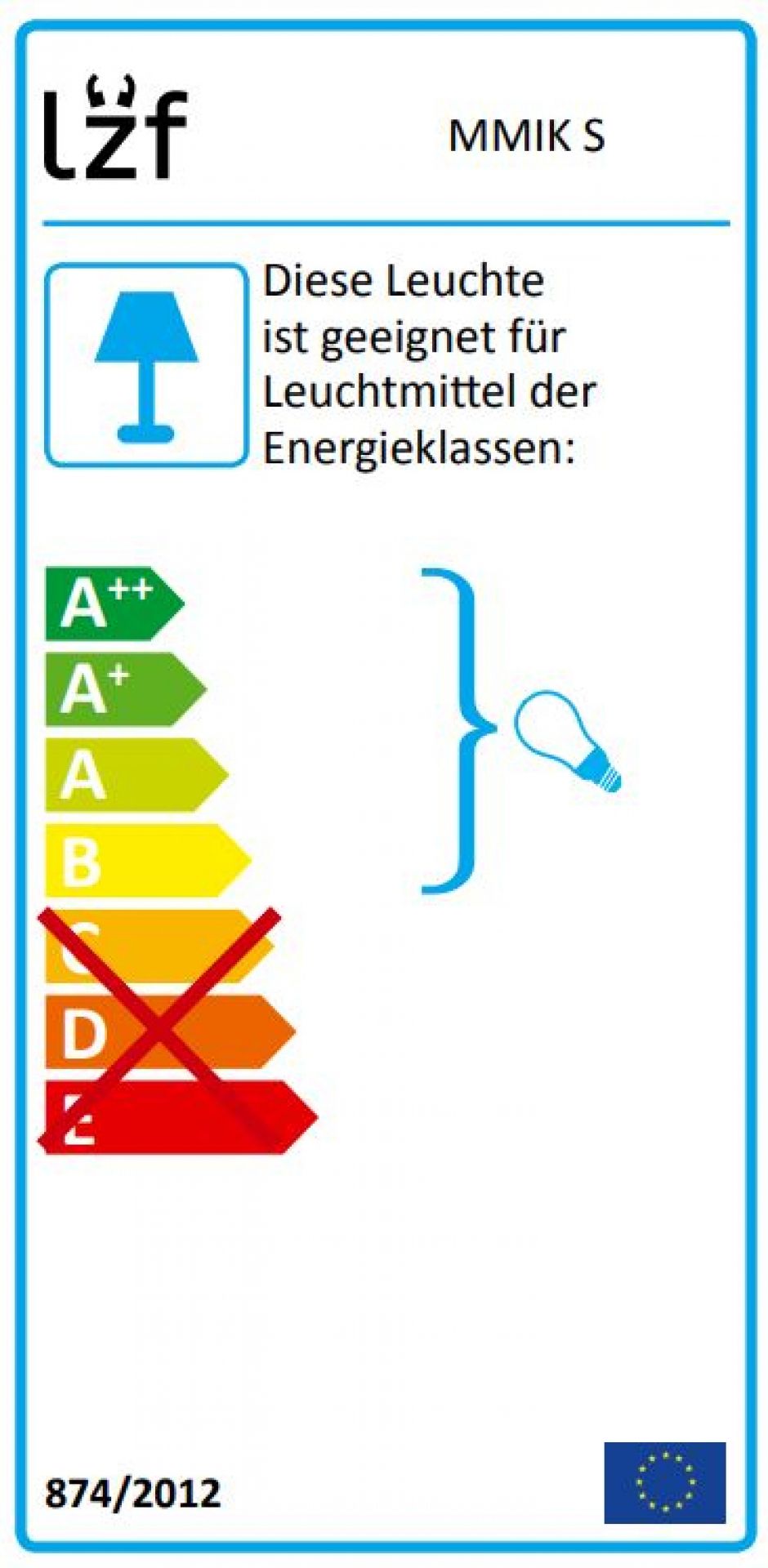 Energieeffizienzlabel der Mini Mikado Pendelleuchte von LZF Lamps. Geeignet für Leuchtmittel der Energieklassen A++ bis B.