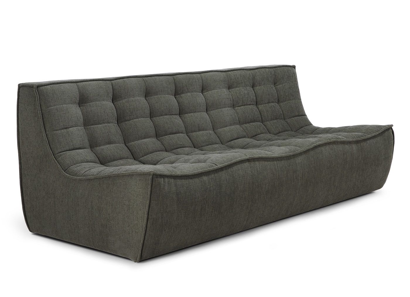 N701 Sofa, 3-Sitzer in Moosgrün: Modernes Stoffsofa mit gesteppter Oberfläche für Wohnzimmer und Lounge.
